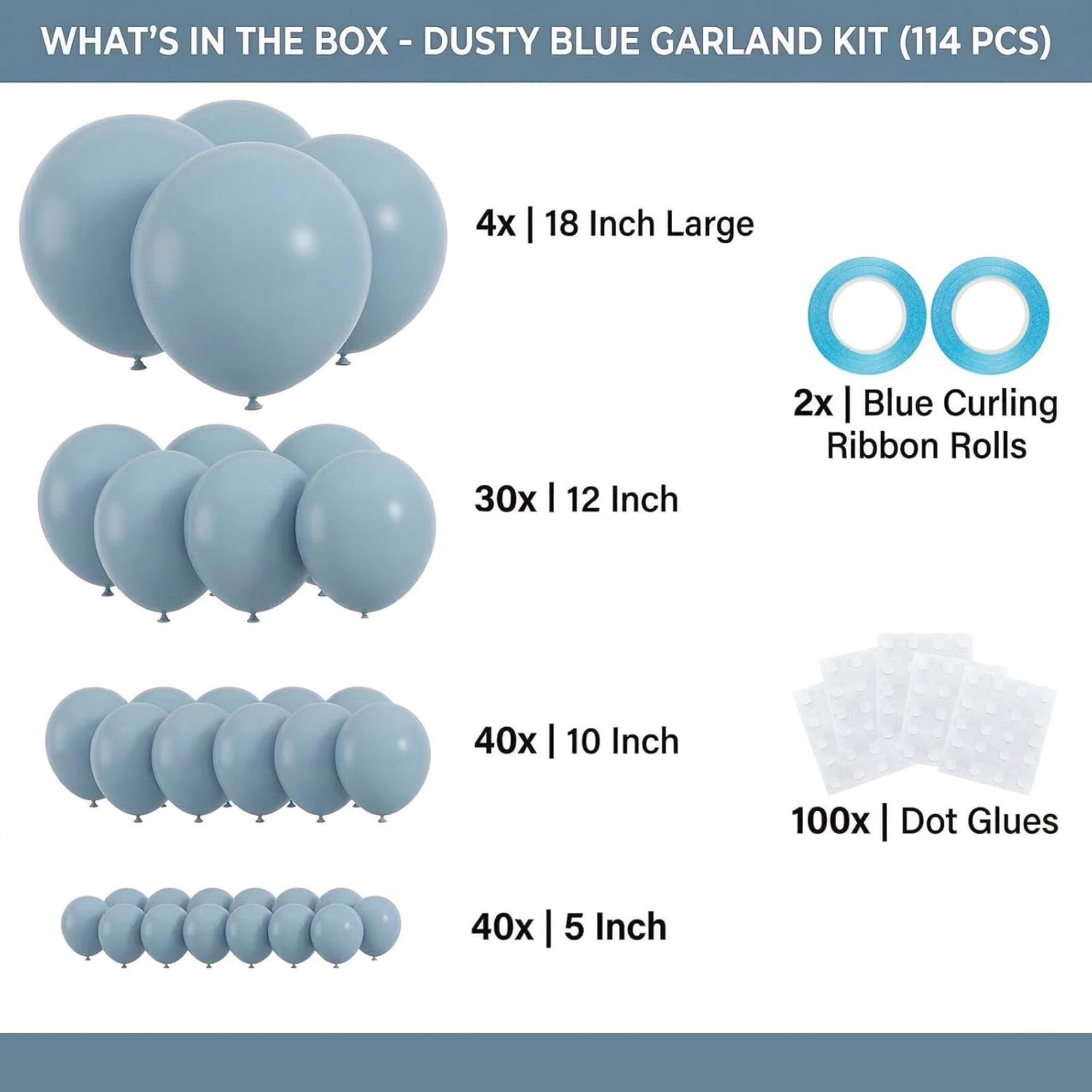 114 Pcs Dusty Blue Balloon Arch Kit Retro Pale Aqua Garland Decor