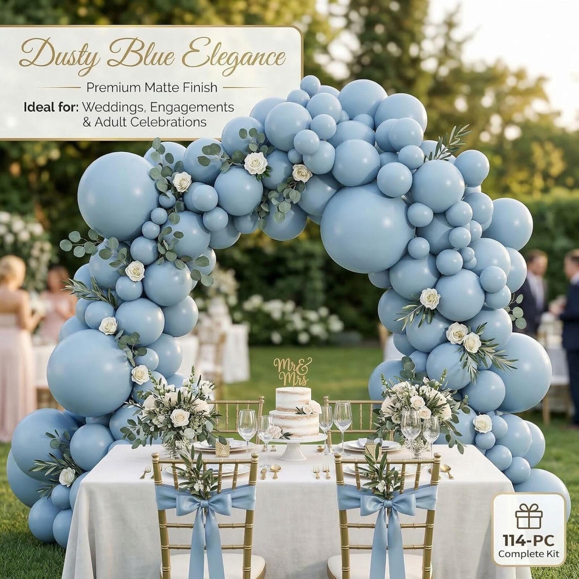 114 Pcs Dusty Blue Balloon Arch Kit Retro Pale Aqua Garland Decor