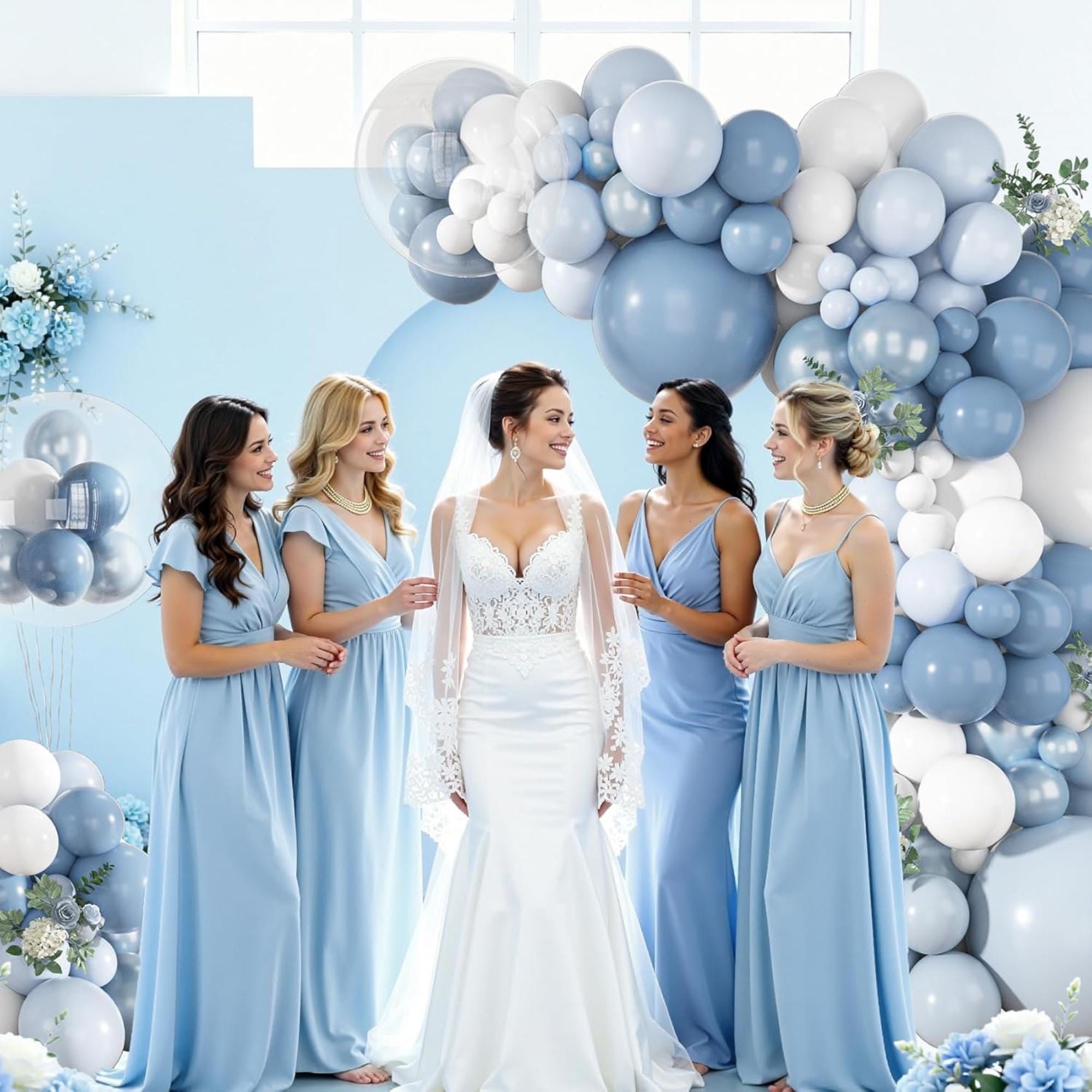 152 Pcs Dusty Blue Balloon Arch Kit Pearl Pastel Blue Garland Decor