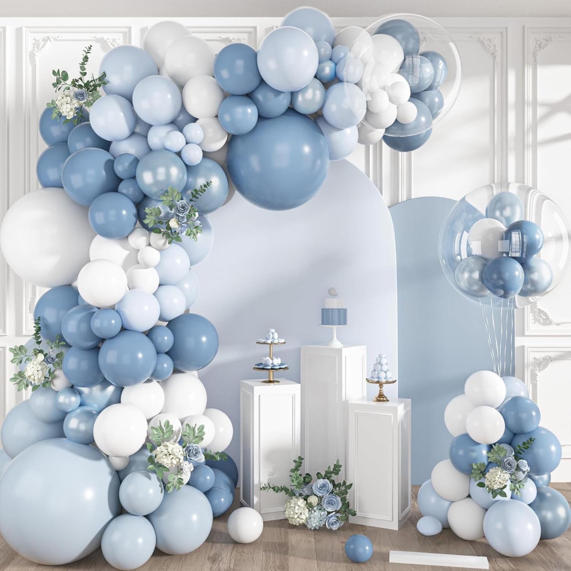 152 Pcs Dusty Blue Balloon Arch Kit Pearl Pastel Blue Garland Decor