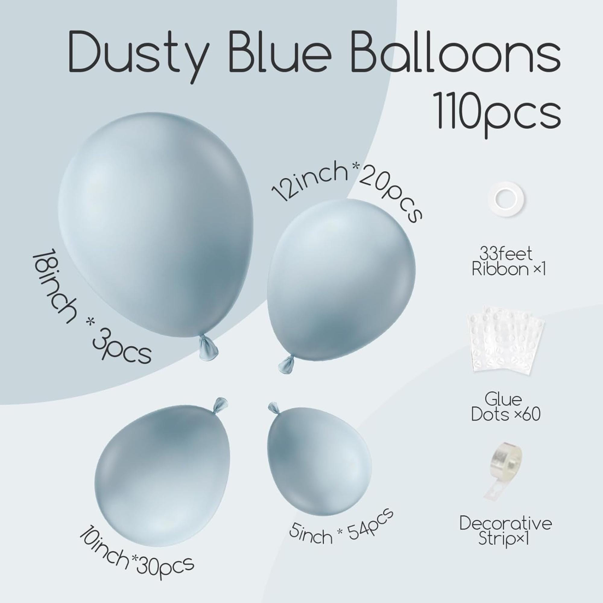110 Pcs Dusty Blue Balloon Arch Kit Different Sizes Garland Decor