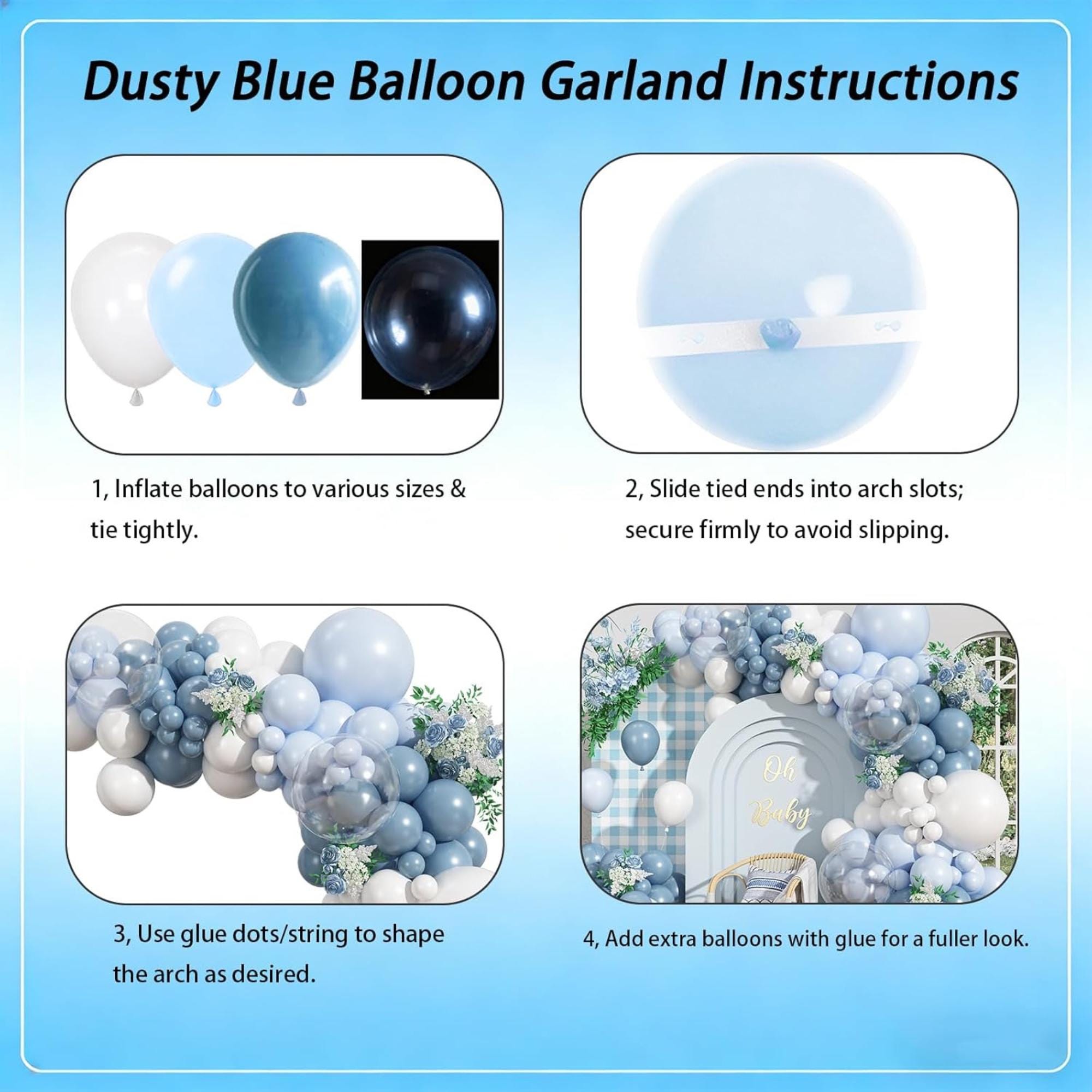146 Pcs Dusty Blue Balloon Arch Kit Light Blue White Garland Decor