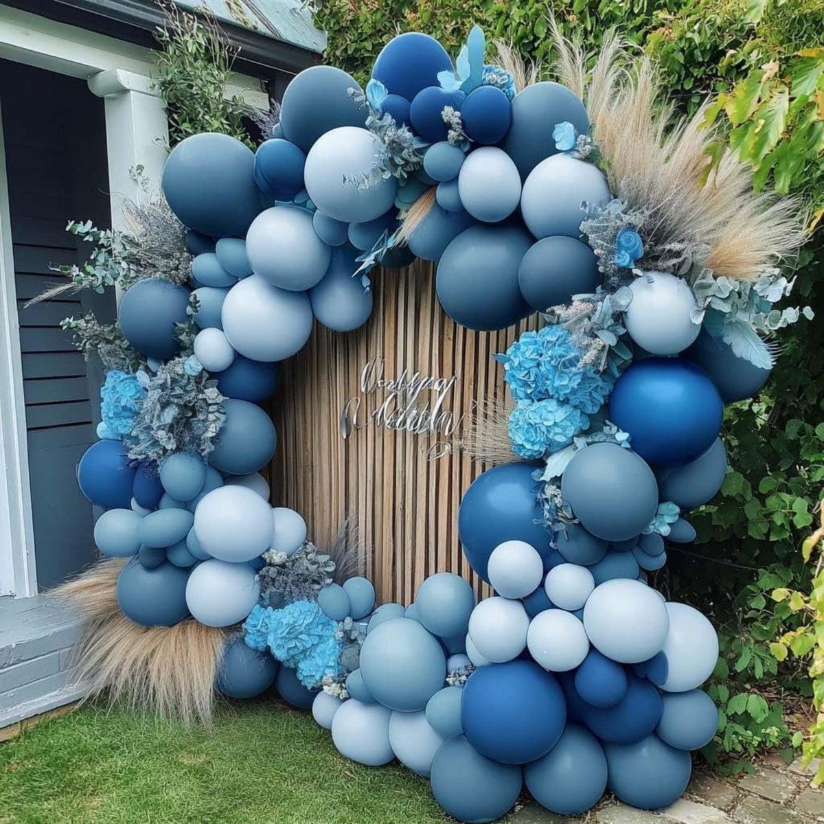 Dusty Blue Double Stuffed Balloon Arch Kit Blueberry Garland Decor
