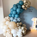 134 Pcs Dusty Blue Balloon Arch Kit Ivory White Gold Garland Decor