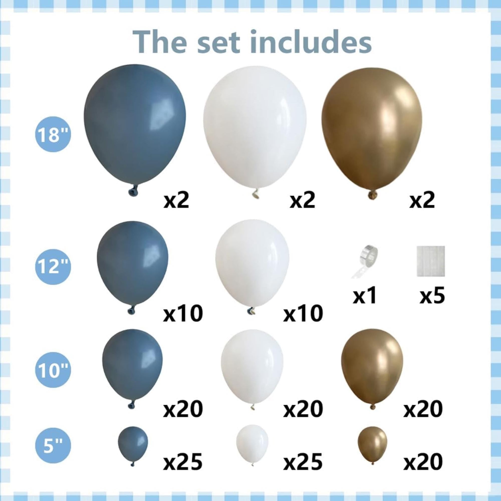 Dusty Blue Balloon Arch Kit 156 Pcs Blue White Gold Baby Shower Decor Sets
