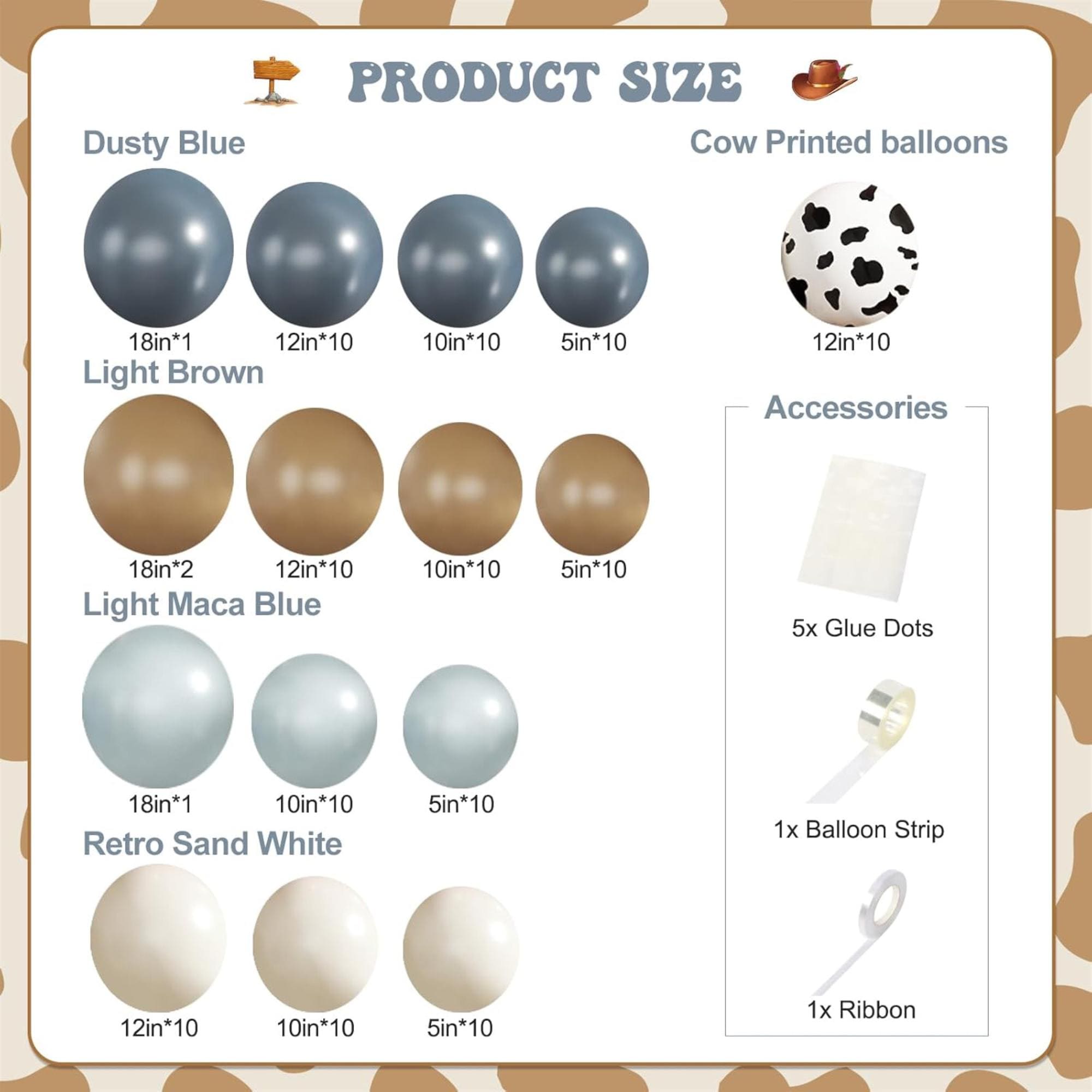 Cowboy Dusty Blue Balloon Arch Kit Light Blue Brown White Western Party Decor