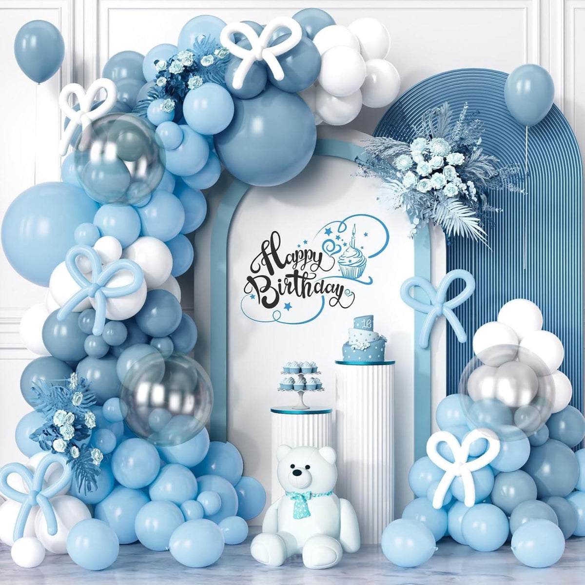 Dusty Blue Balloon Arch Kit 138 Pcs Blue White Garland Bow Party Decor Set
