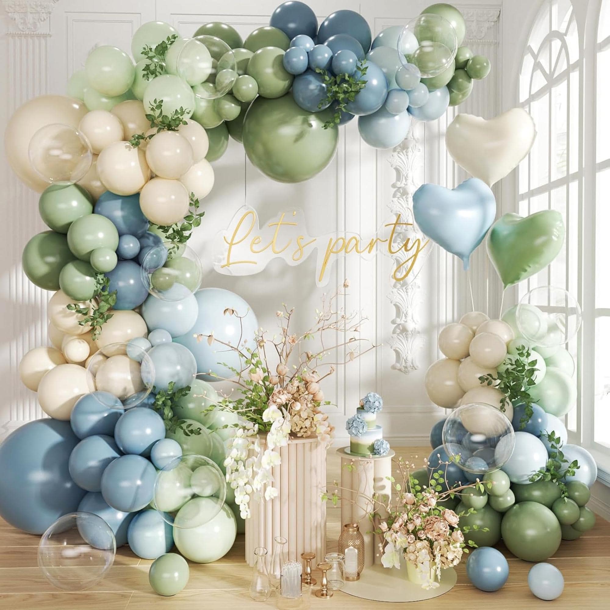 Dusty Blue Sage Green Balloon Arch Kit 140 Pcs Baby Shower Party Decor Set