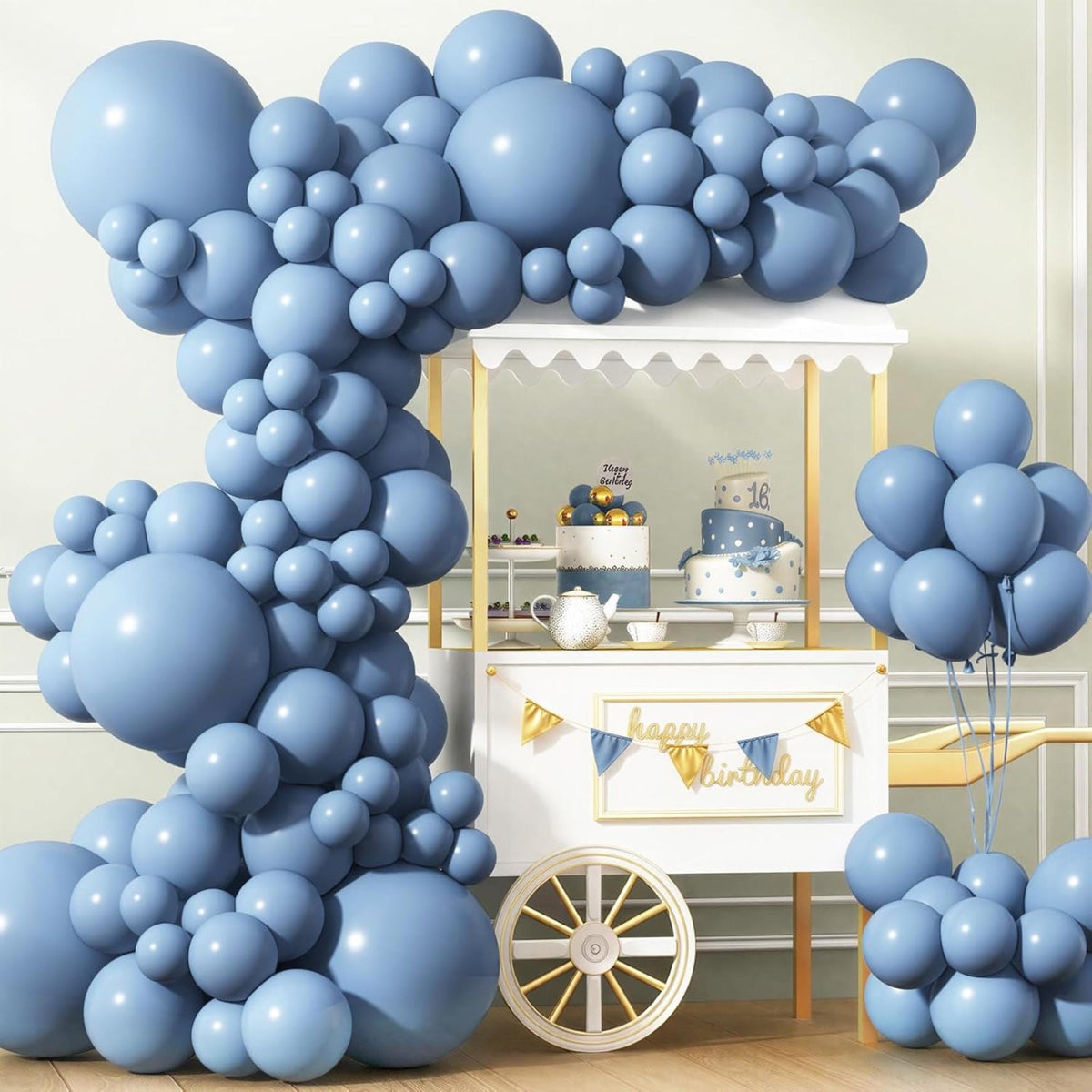 150 Pcs Dusty Blue Balloon Arch Kit Slate Blue Boho Baby Shower Party Decor