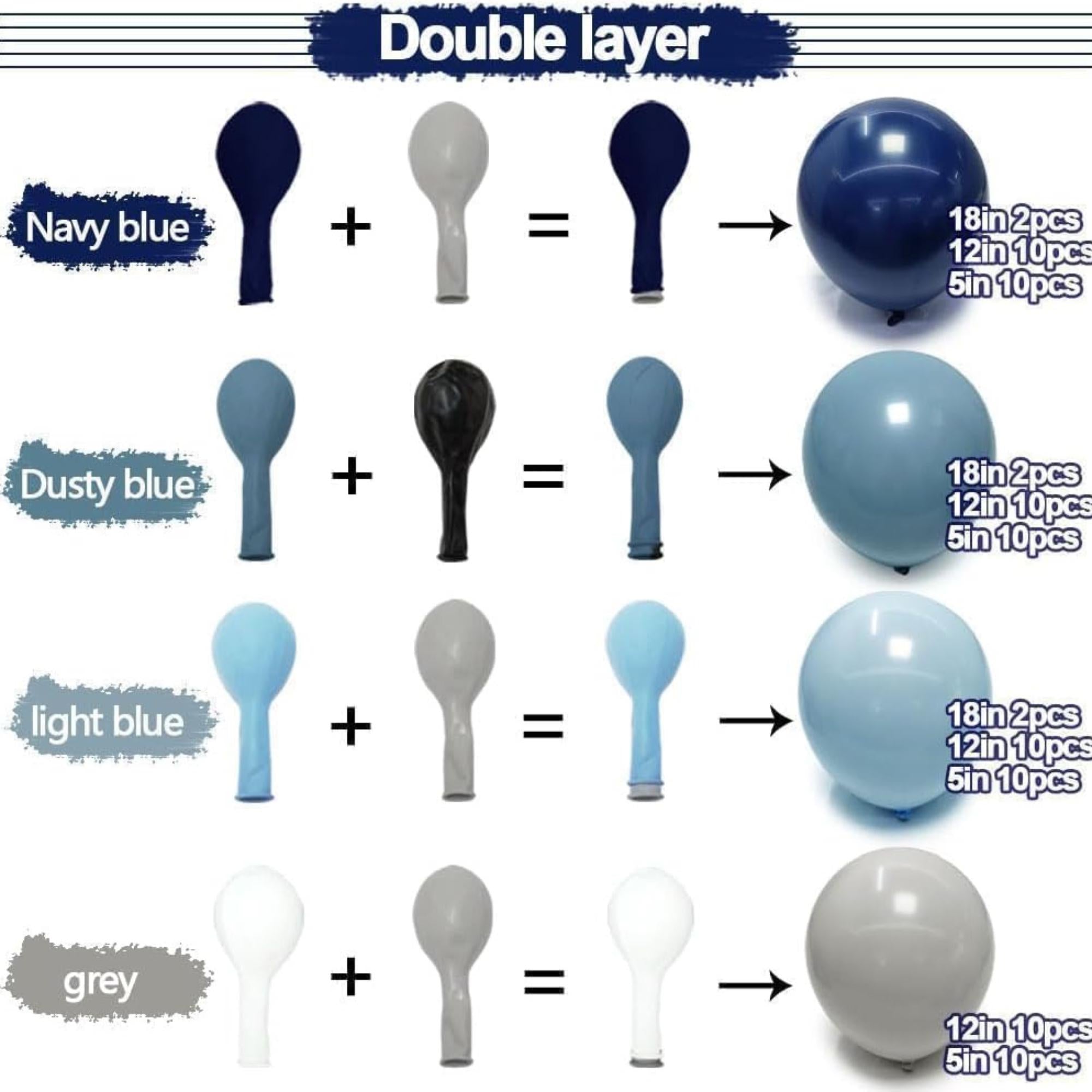 Navy Blue Balloon Arch Kit Double Stuffed Light Blue Grey Party Decor Set