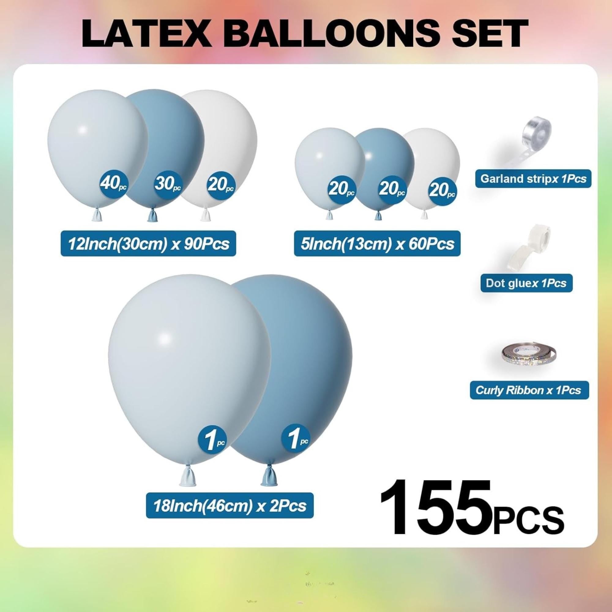 Blue Balloon Arch Kit 155 Pcs Dusty Macaron Blue White Party Decor Set