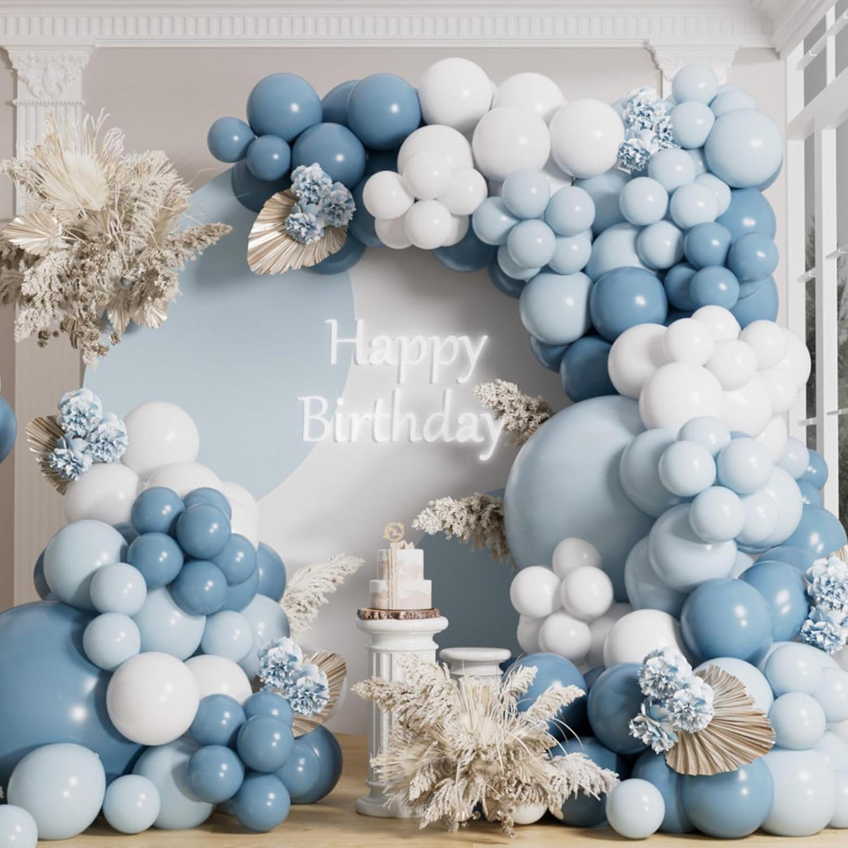 Blue Balloon Arch Kit 155 Pcs Dusty Macaron Blue White Party Decor Set