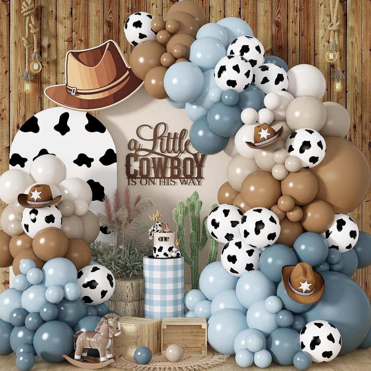 Cowboy Western Balloon Arch Kit Dusty Blue Brown First Rodeo Baby Shower