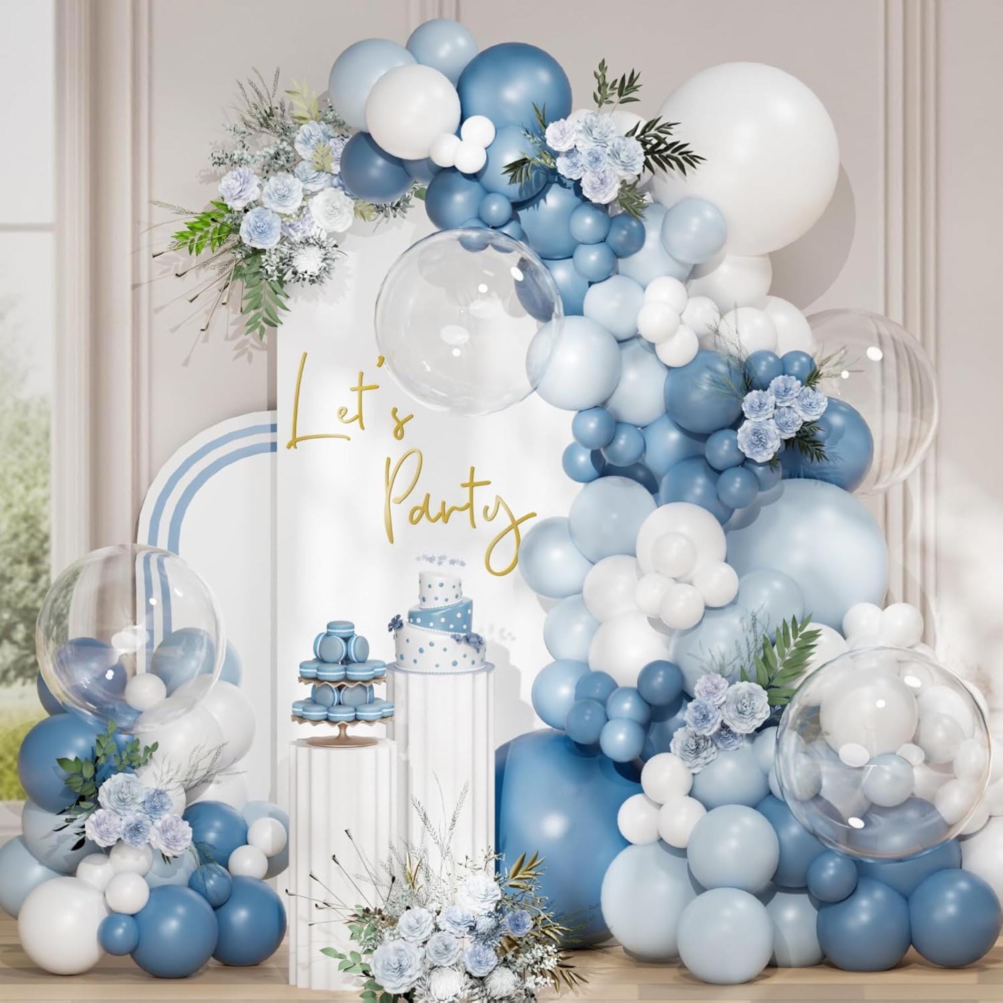 Dusty Blue Balloon Arch Kit 113 Pcs Haze Blue Sand White Party Decor Set