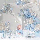 Pearl Blue White Balloon Arch Kit 128 Pcs Light Blue Silver Party Decor Set