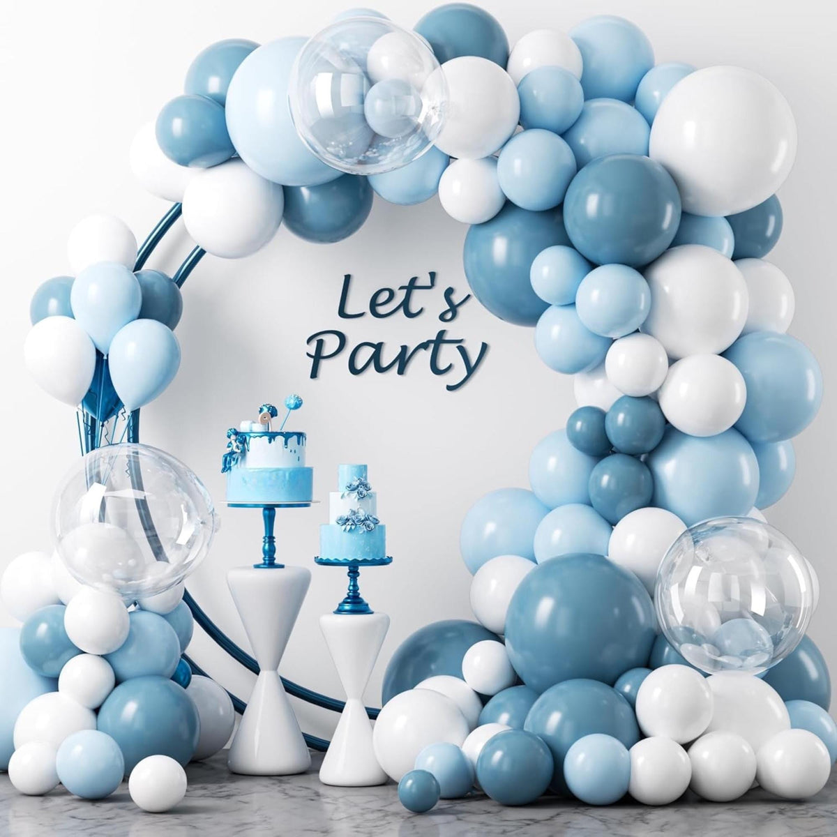 Dusty Blue White Balloon Arch Kit 111 Pcs Latex Balloons Party Decor Set
