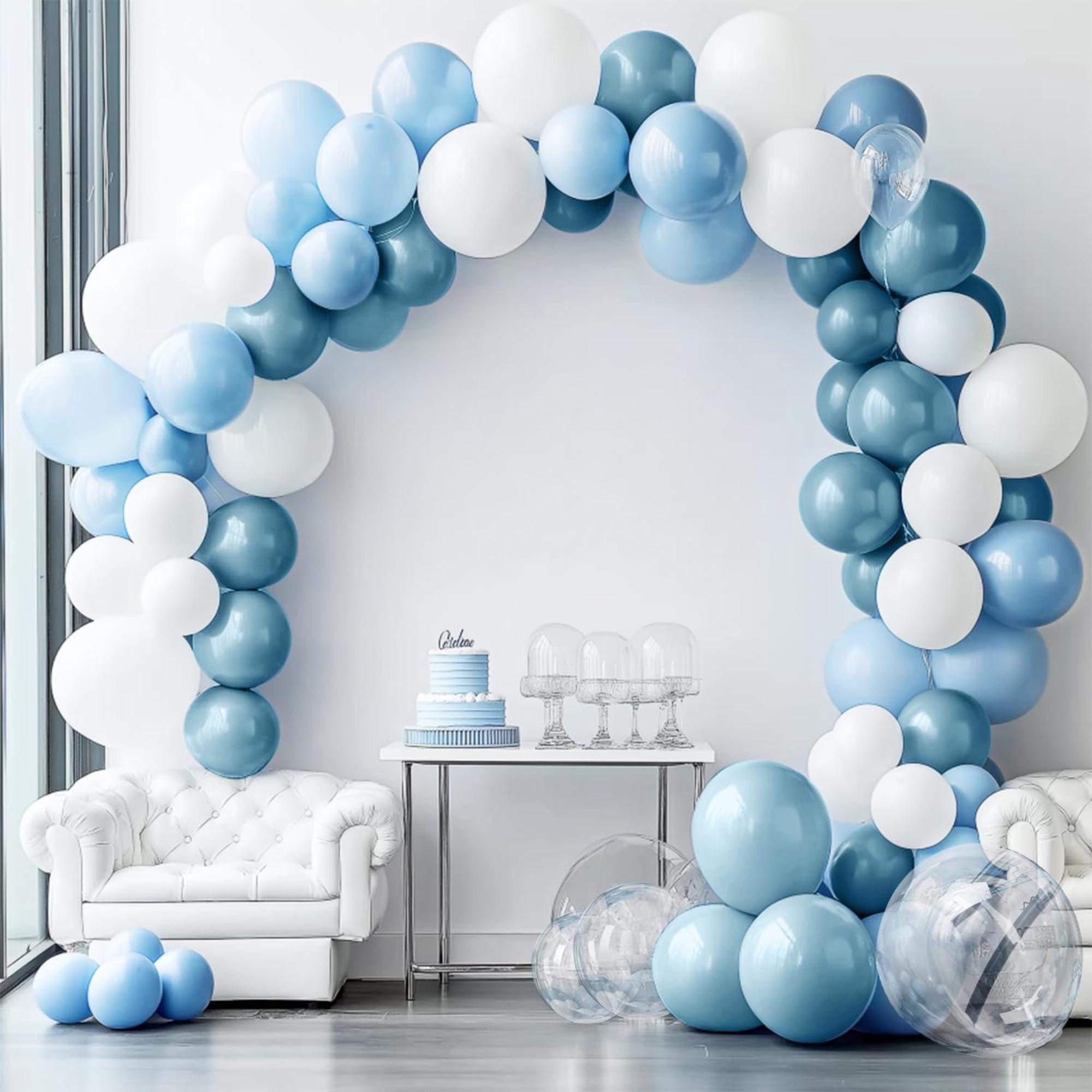 Dusty Blue White Balloon Arch Kit 111 Pcs Latex Balloons Party Decor Set