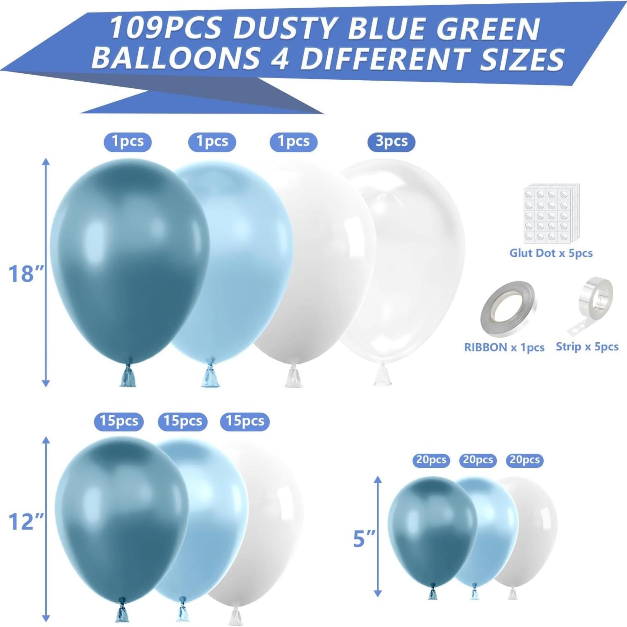 Dusty Blue White Balloon Arch Kit 111 Pcs Latex Balloons Party Decor Set