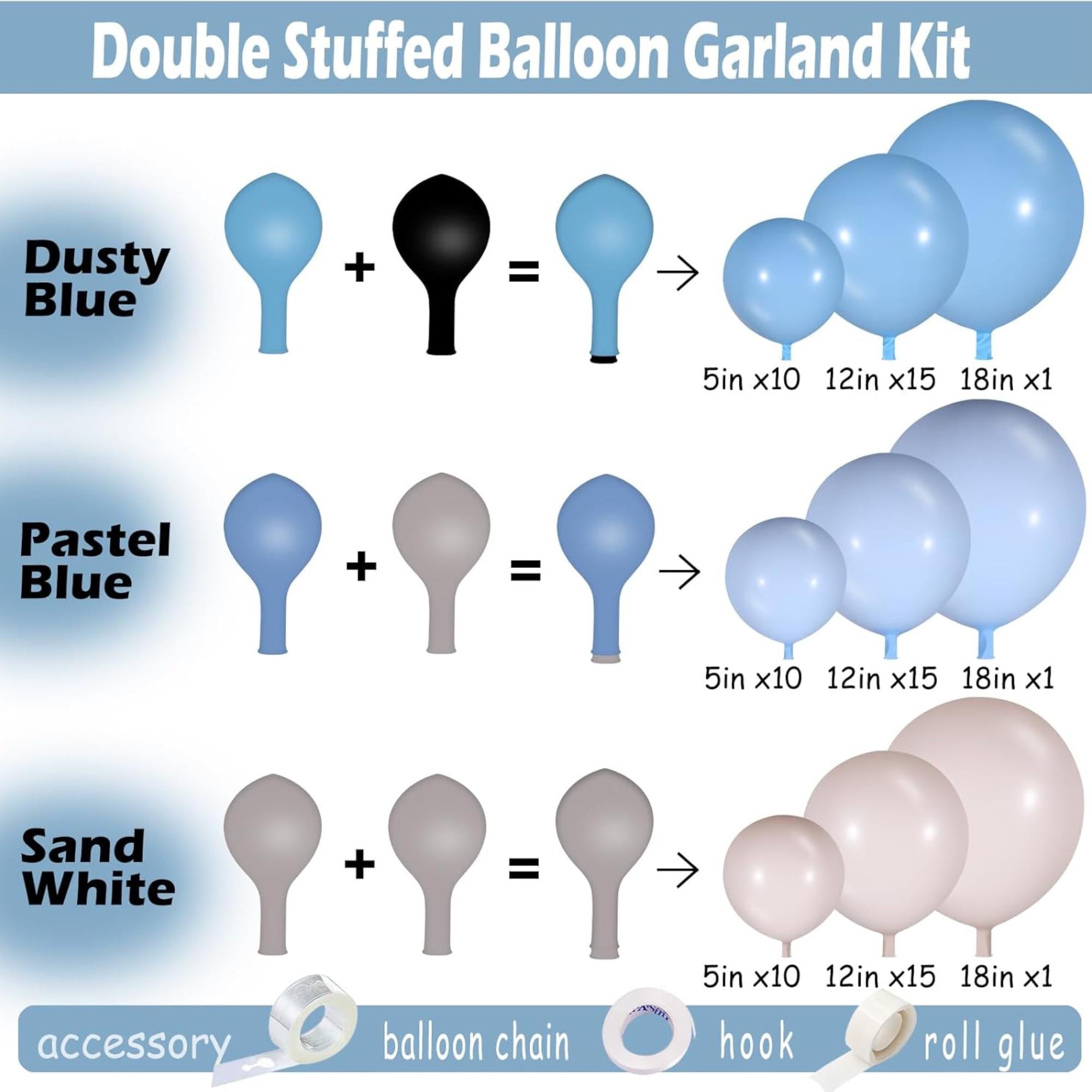 Dusty Blue Balloon Arch Kit Double Stuffed Pastel Blue Sand White Party