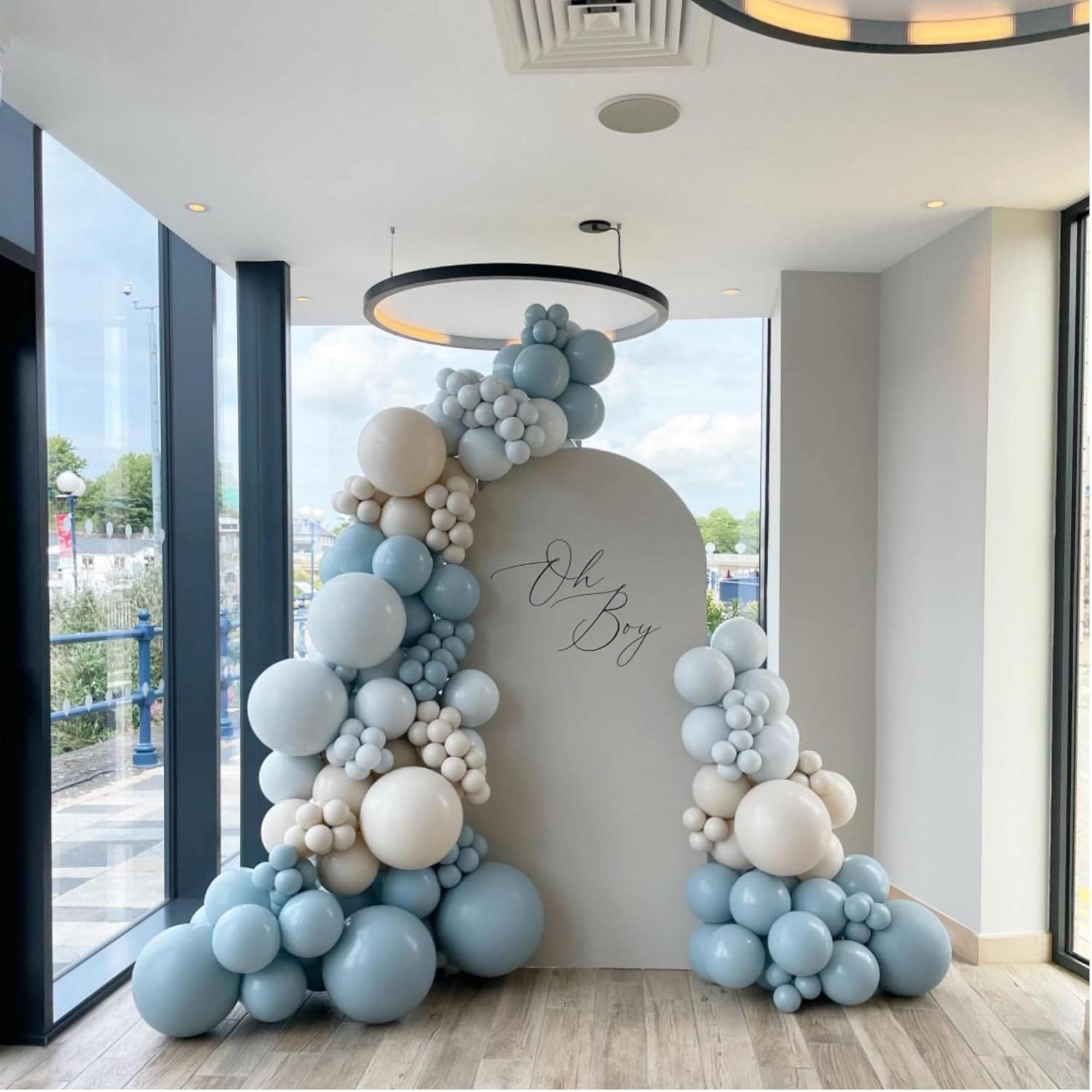 Dusty Blue Balloon Arch Kit Double Stuffed Pastel Blue Sand White Party