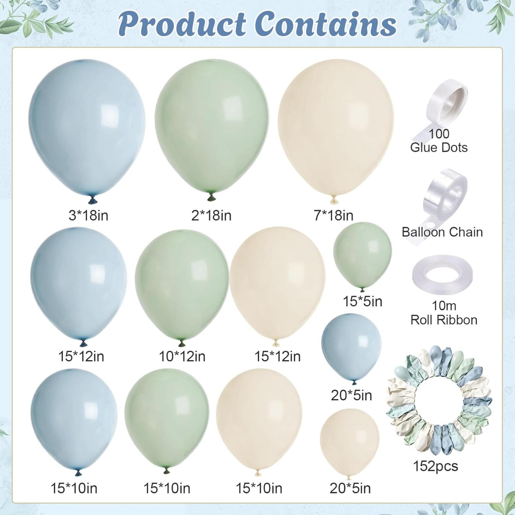 Dusty Blue Sage Green Balloon Arch Kit 155 Pcs Baby Shower Party Decor