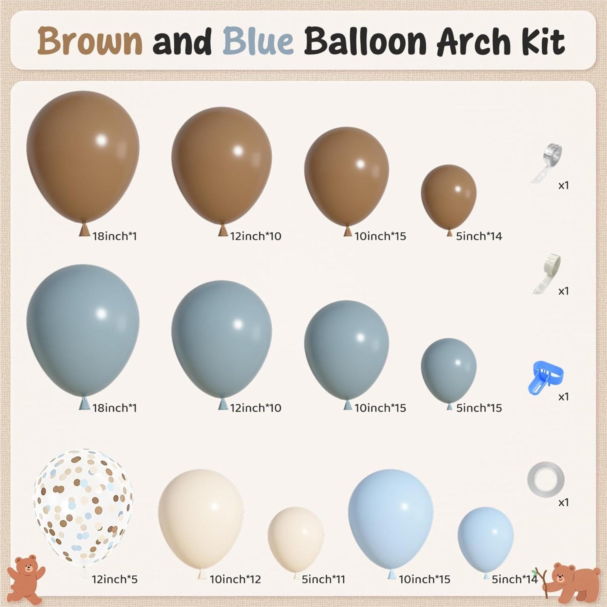 Dusty Blue Brown Balloon Arch Kit 142 Pcs Bear Baby Shower Party Decor Set