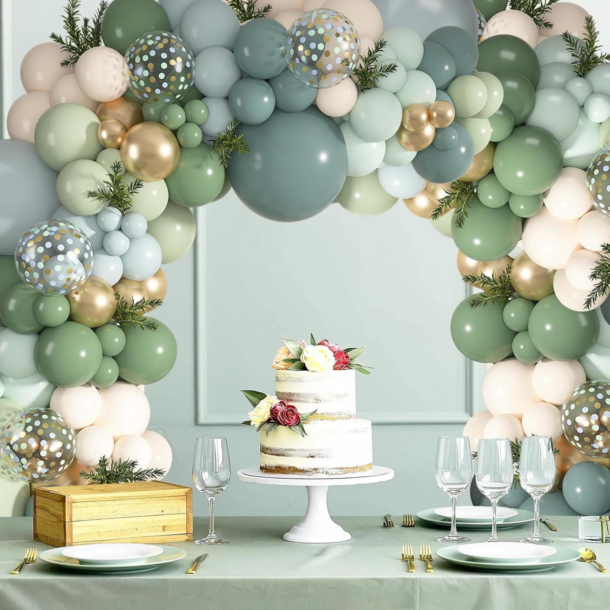 Dusty Blue Sage Green Balloon Arch Kit 152 Pcs Jungle Safari Party Decor