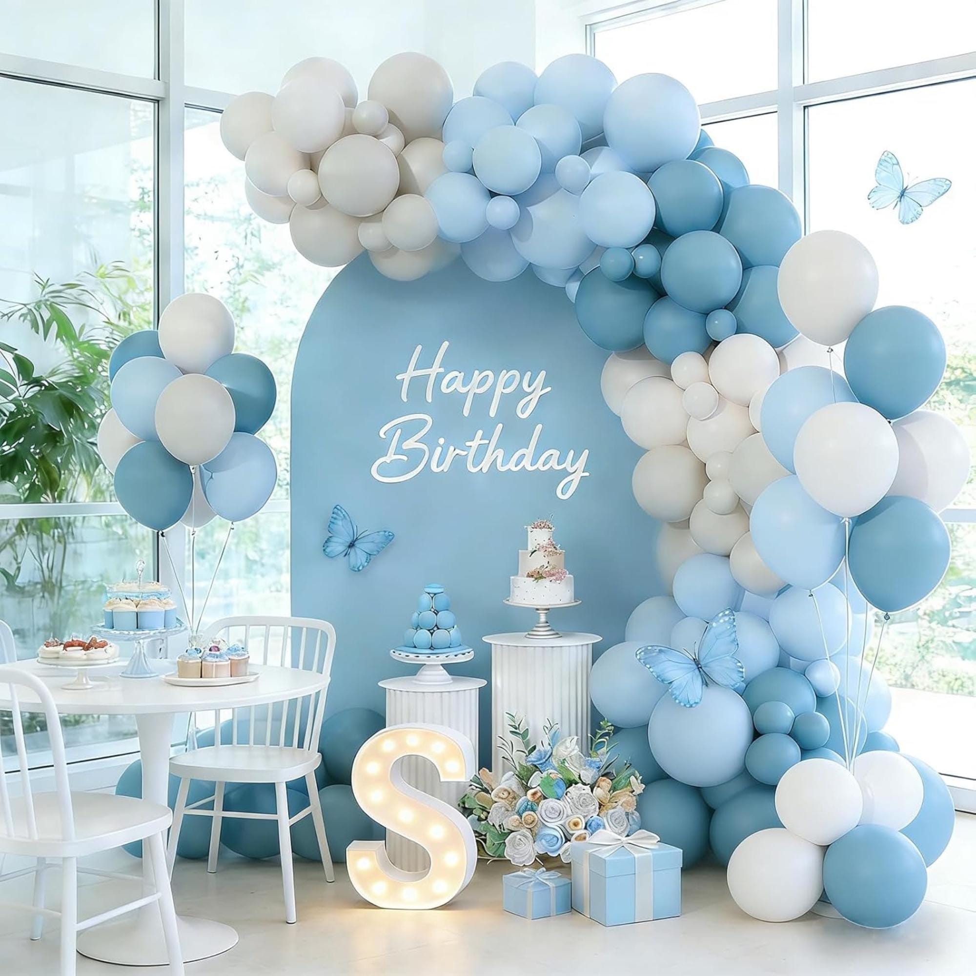 Dusty Blue Balloon Arch Kit Haze Blue Sand White Baby Shower Party Decor