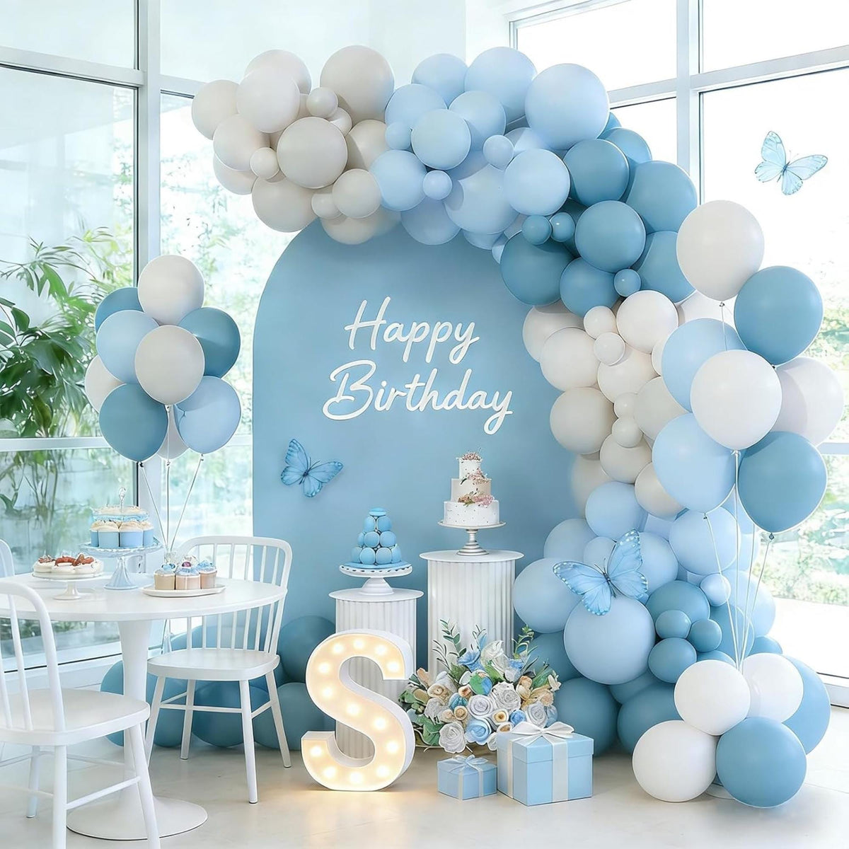 Dusty Blue Balloon Arch Kit Haze Blue Sand White Baby Shower Party Decor