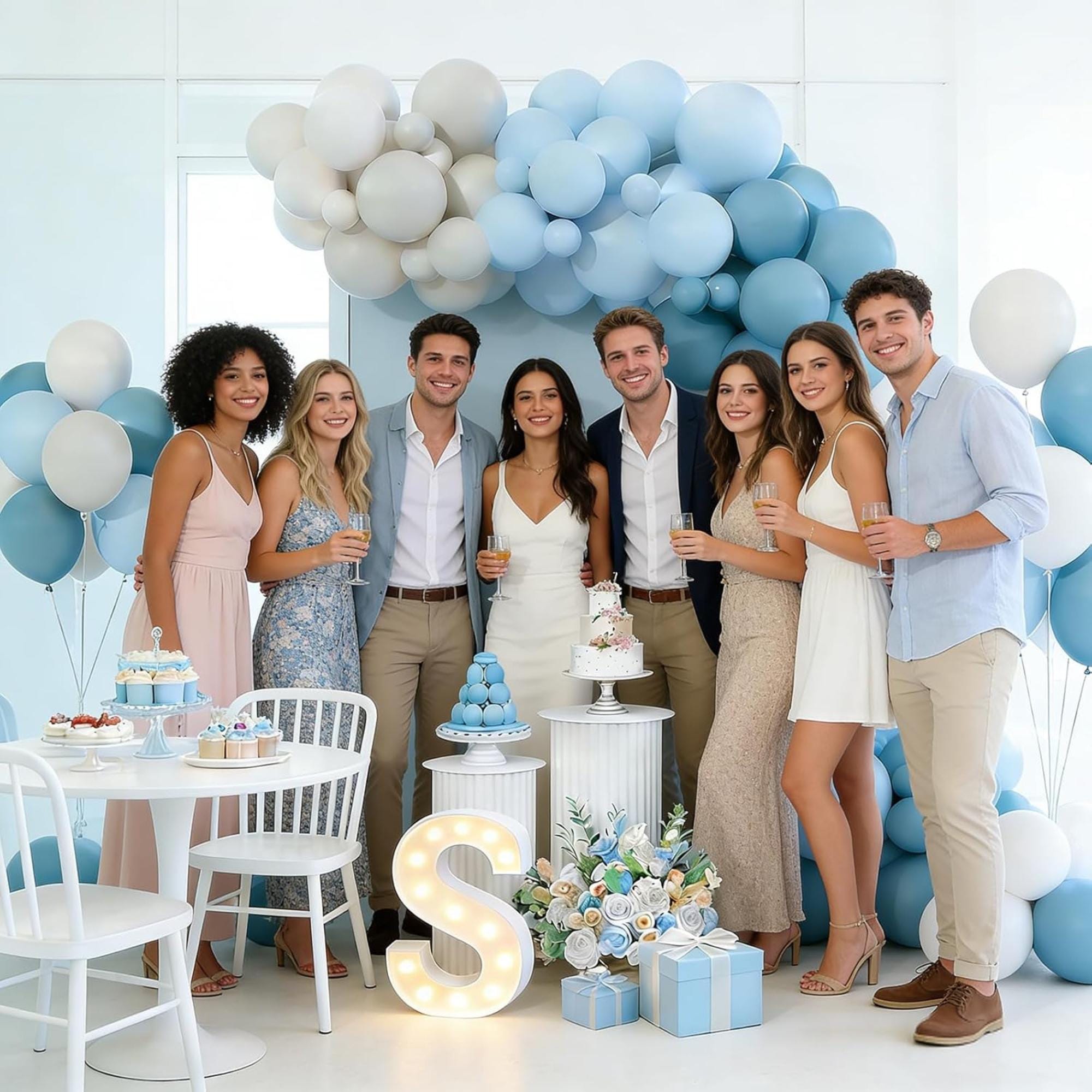 Dusty Blue Balloon Arch Kit Haze Blue Sand White Baby Shower Party Decor