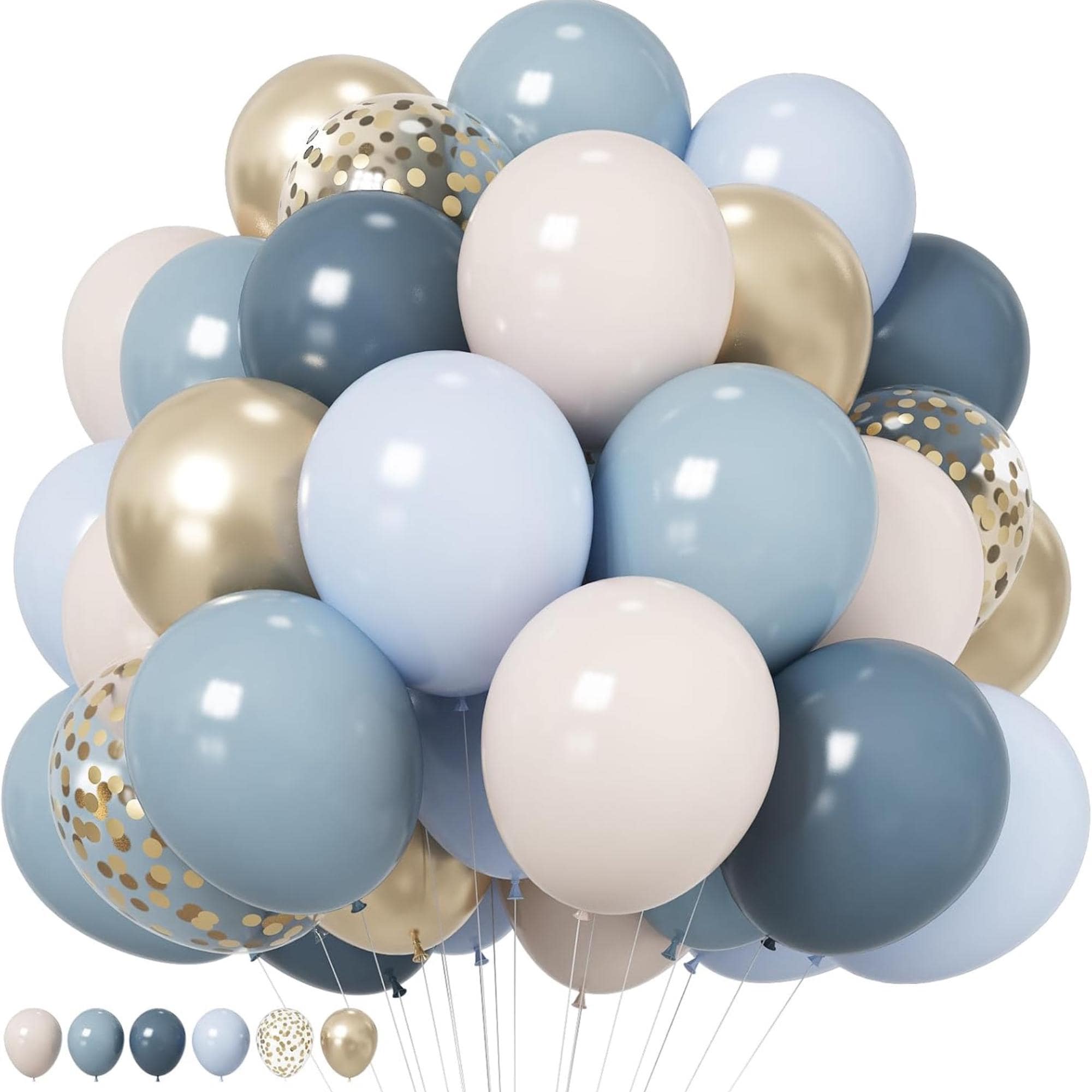 Dusty Blue 12 Inch Balloons Pastel Fog Slate White Gold Party Decor Set