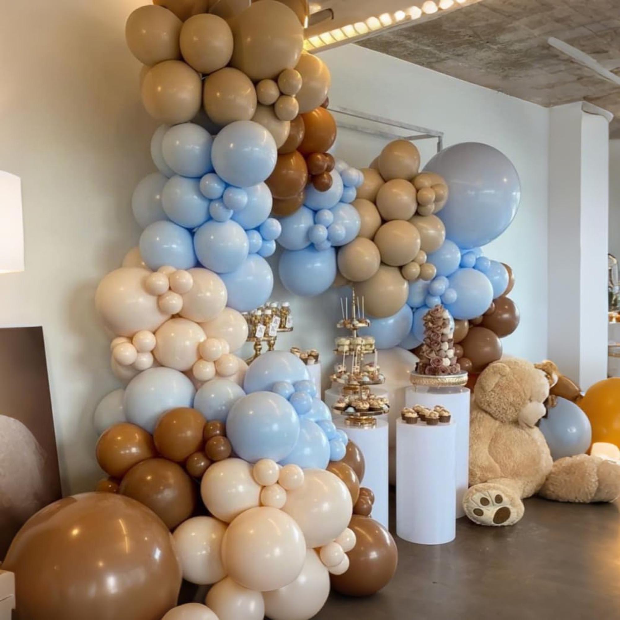 Blue Brown Balloon Arch Kit 114 Pcs Dusty Blue Bear Baby Shower Decor Set