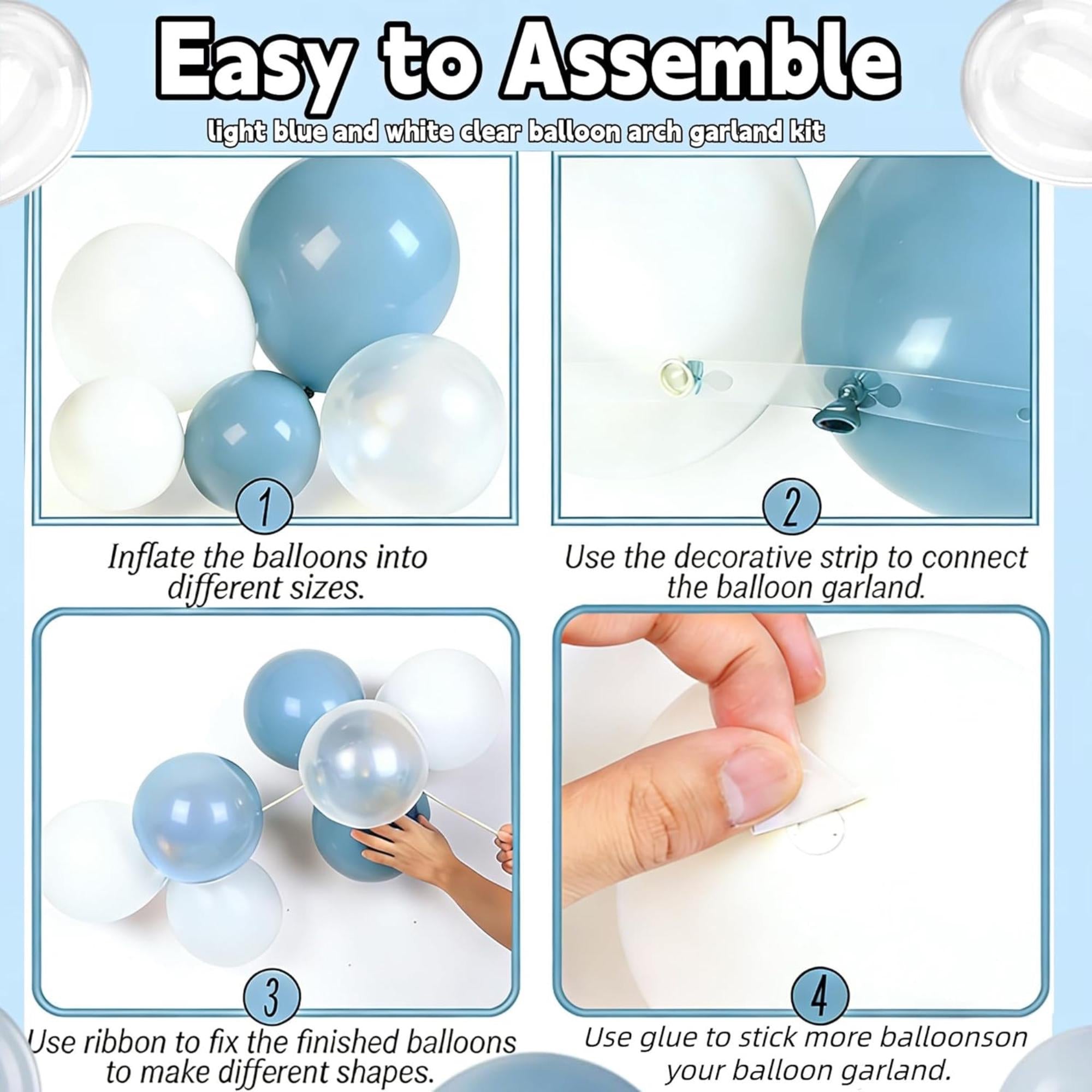 Dusty Blue Balloon Arch Kit 138 Pcs Light Blue White Party Decor Set Pieces