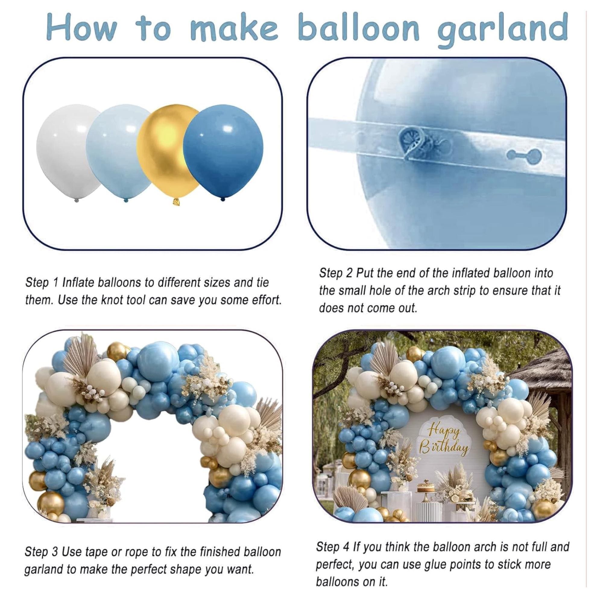 Dusty Blue Balloon Arch Kit 137 Pcs Blue White Gold Baby Shower Party Set