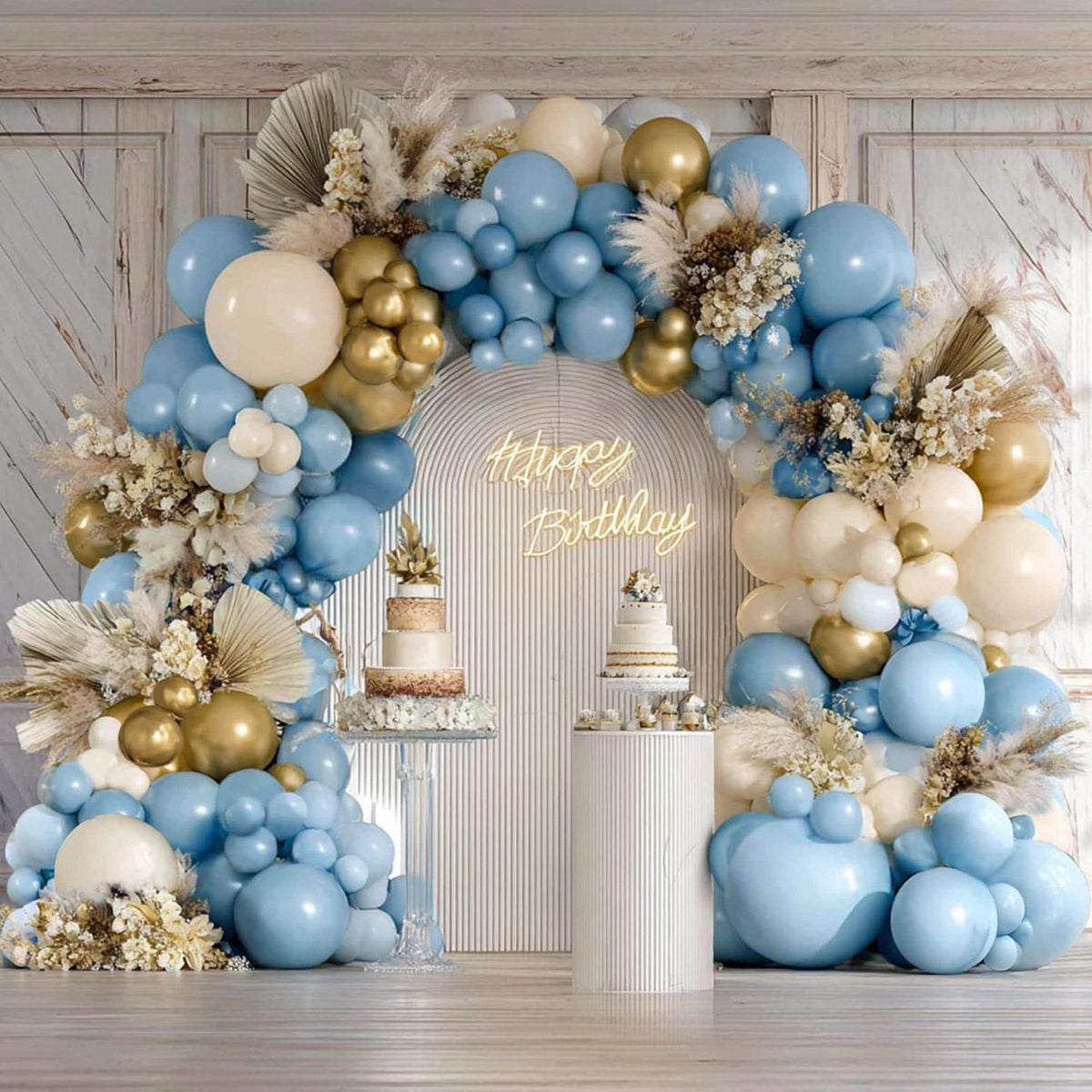 Dusty Blue Balloon Arch Kit 137 Pcs Blue White Gold Baby Shower Party Set