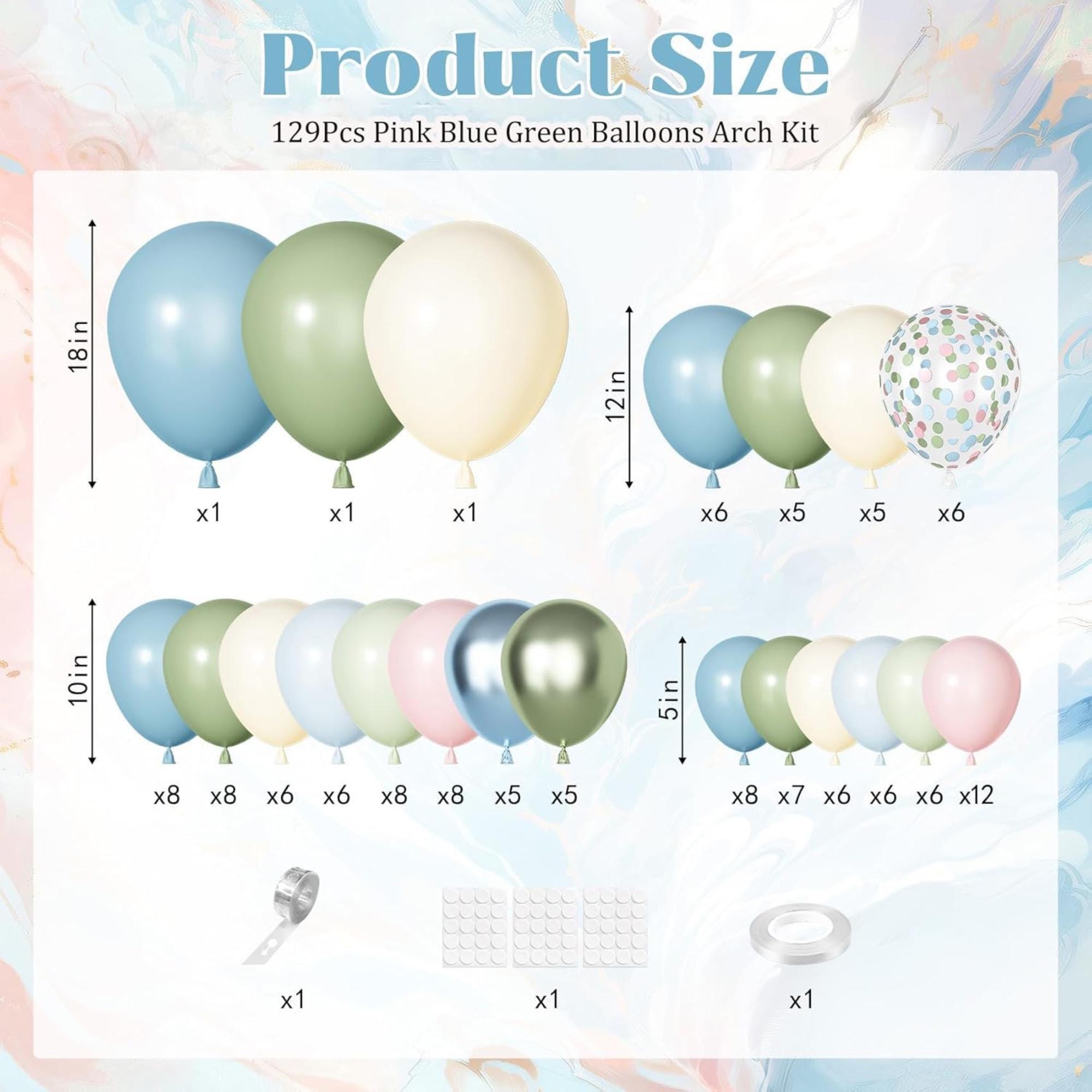 Pink Dusty Blue Green Balloon Arch Kit Mixed Size Baby Shower Party Decor
