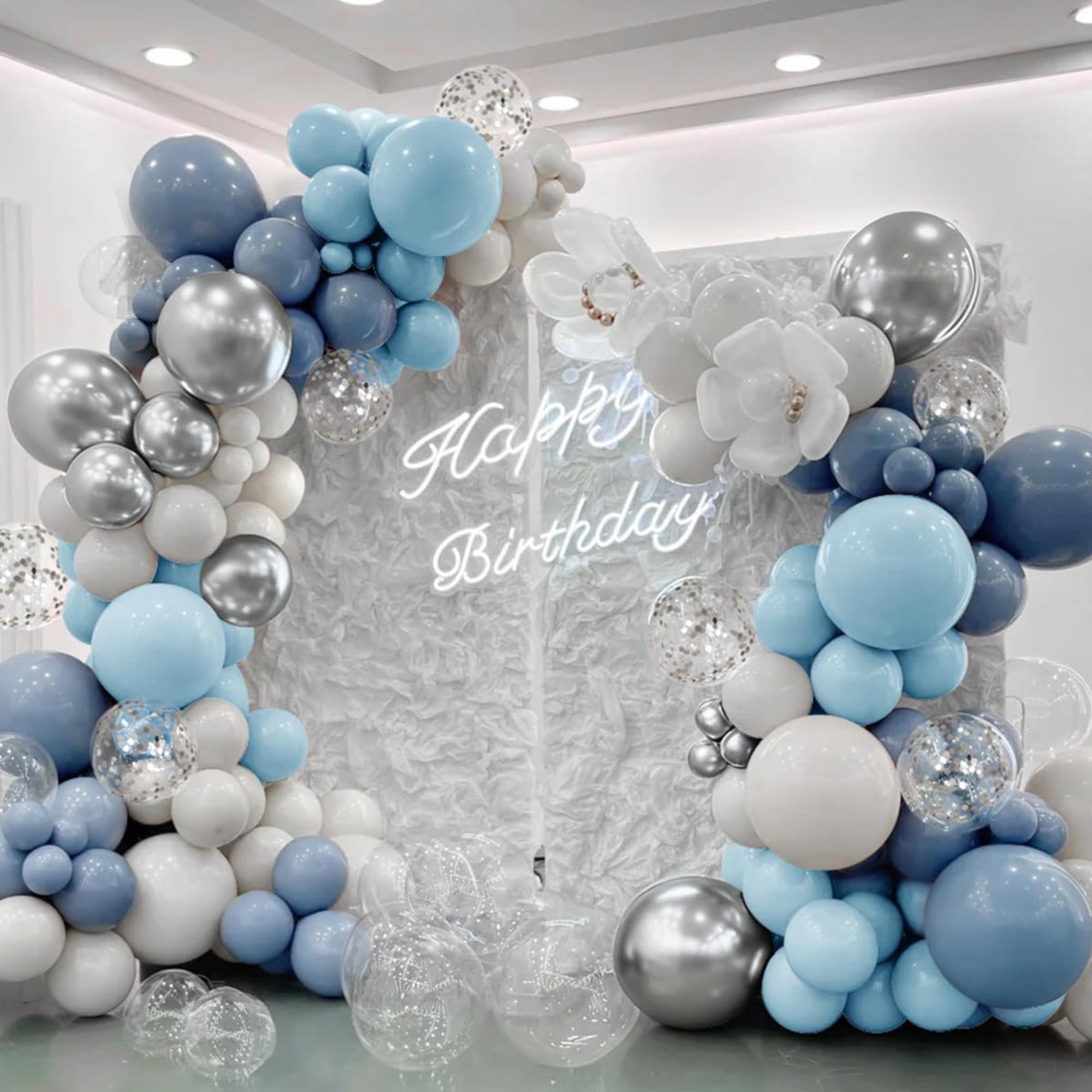 Dusty Blue White Silver Balloon Arch Kit 167 Pcs Party Decor Set Pieces