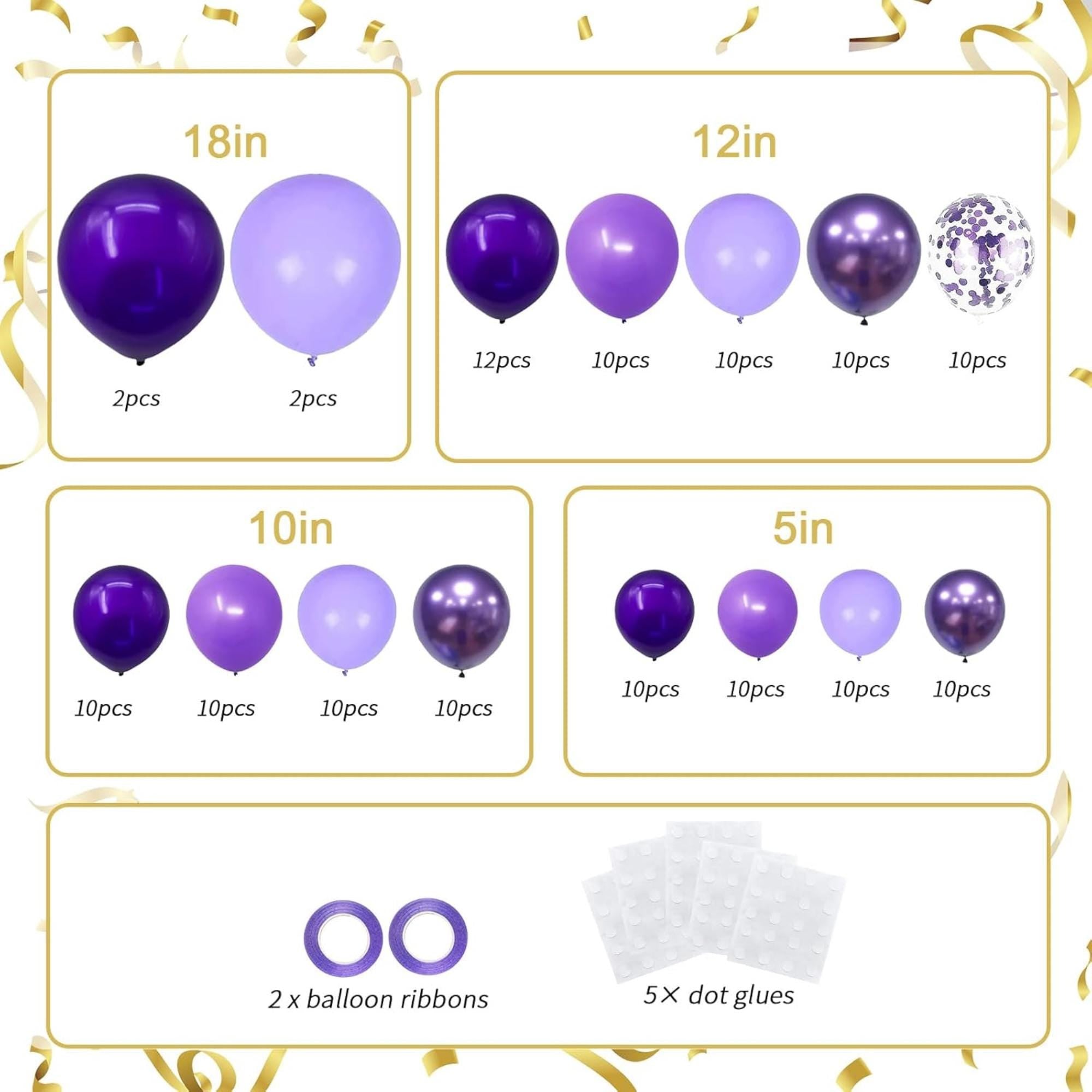Metallic Purple Lavender Balloon Arch Kit 136 Pcs Princess Party Decor Set