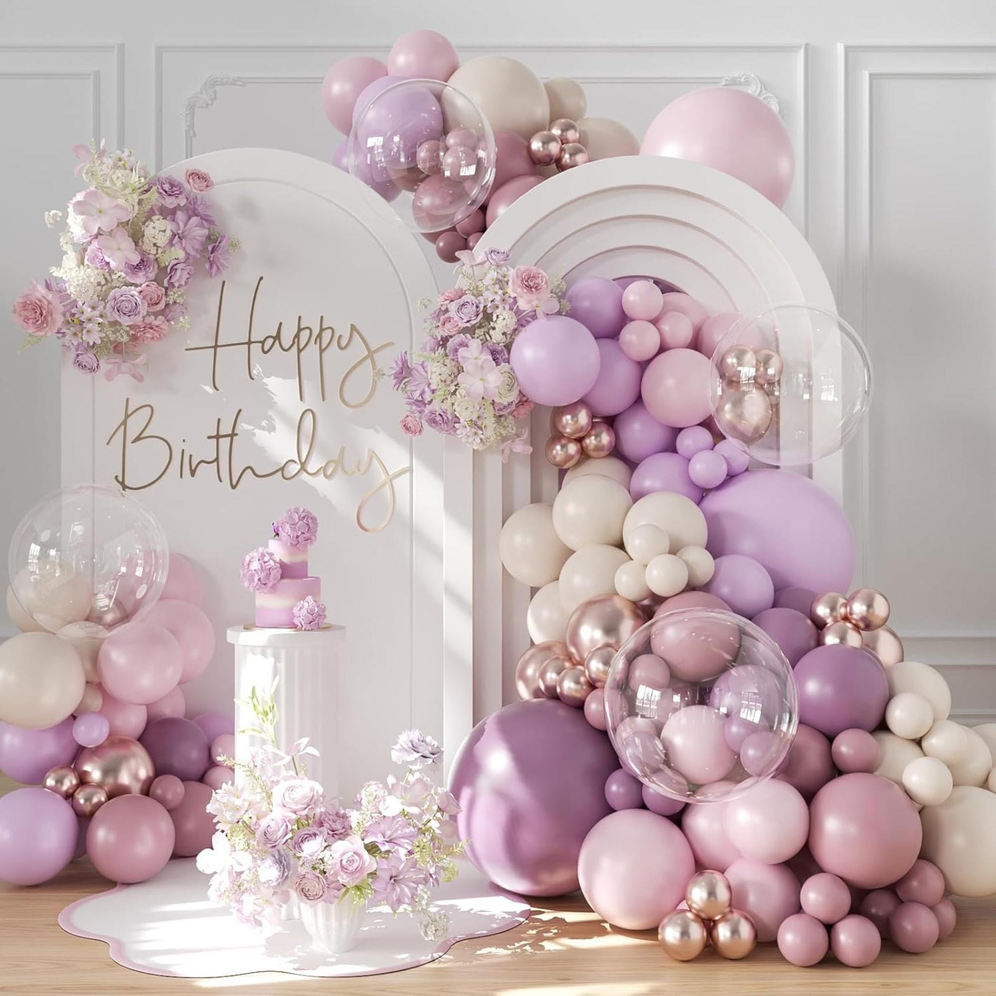 Purple Pink Balloon Arch Kit 132 Pcs Dusty Light Pink Gold Party Decor Set