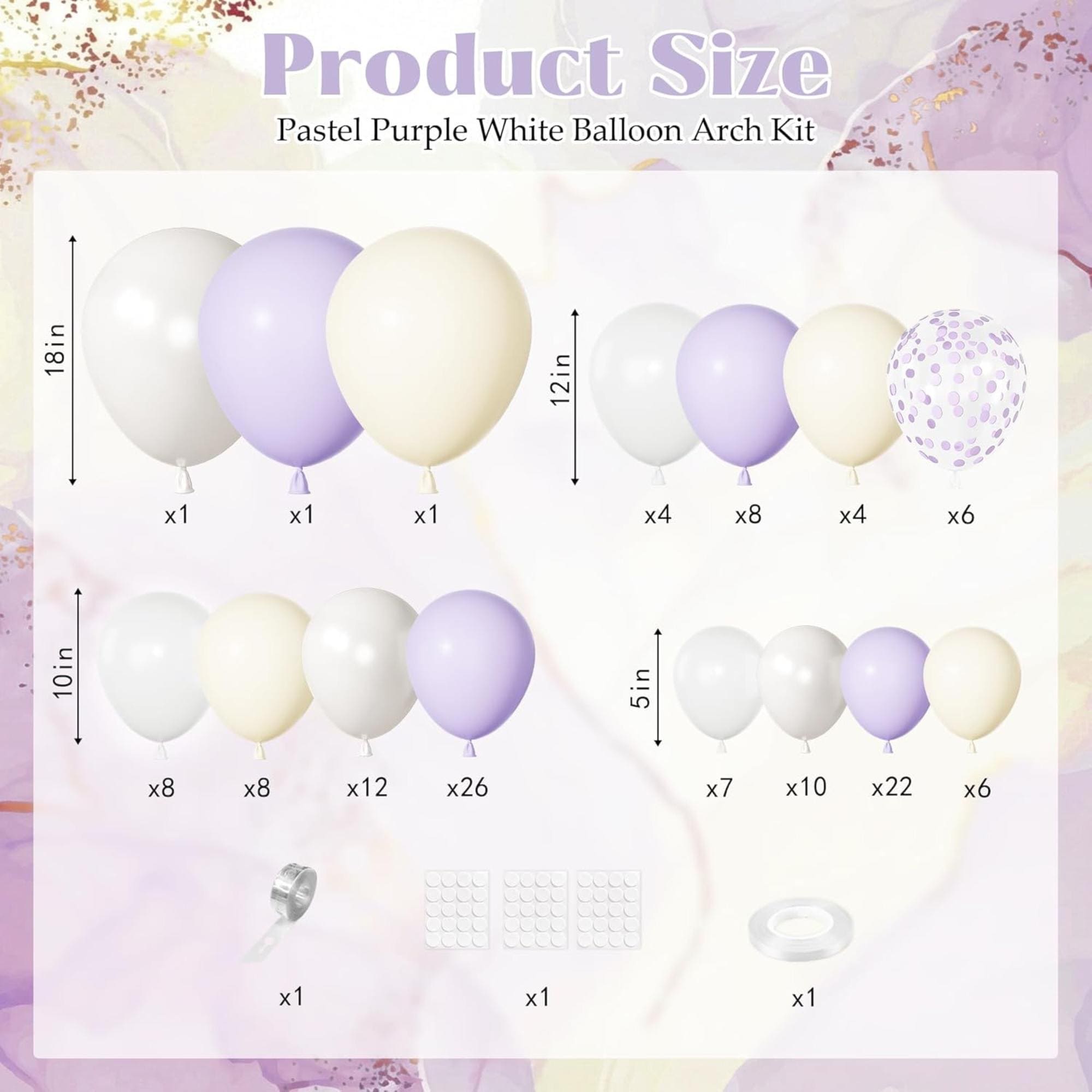 Pastel Purple White Balloon Arch Kit Lavender Lilac Party Decor Set Pieces
