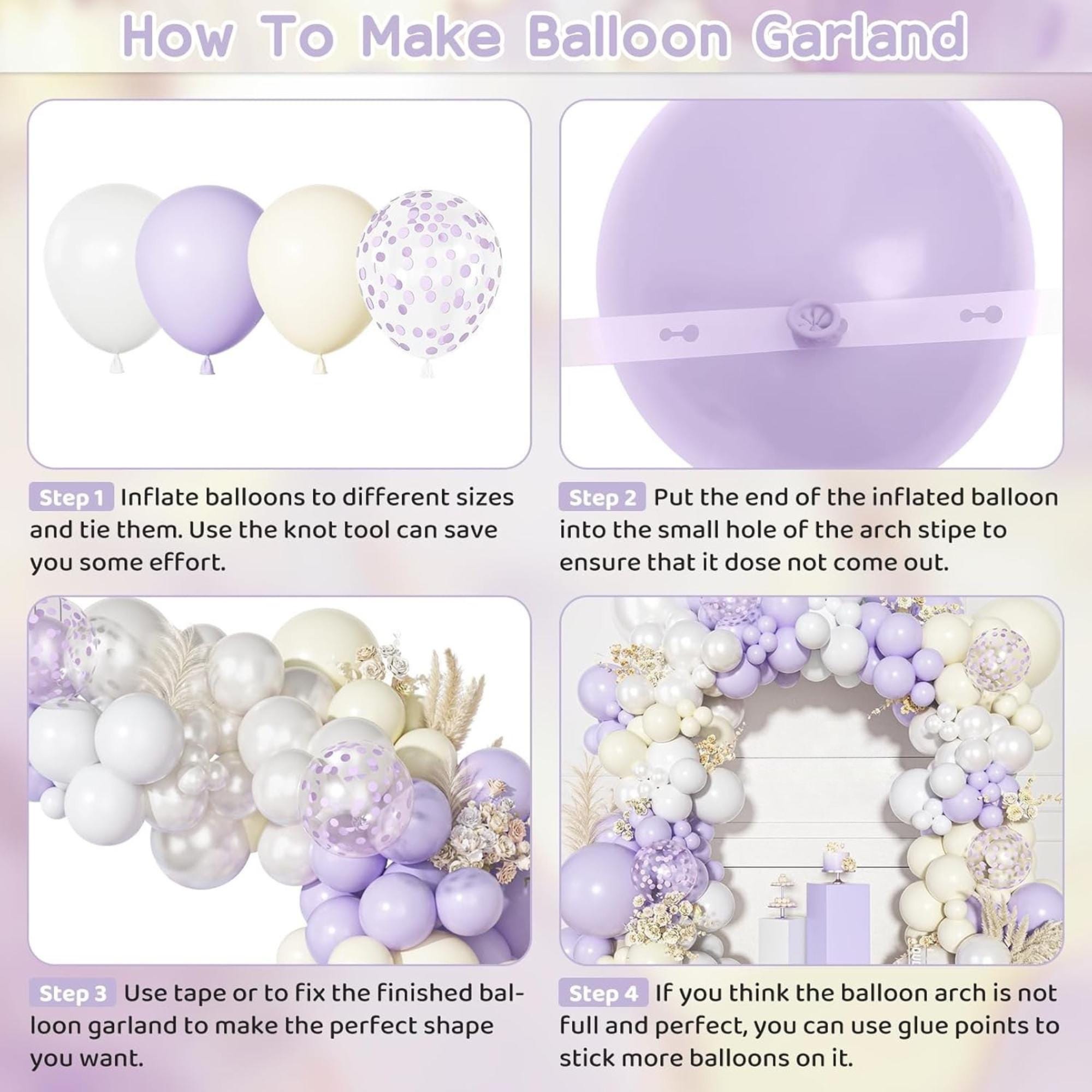 Pastel Purple White Balloon Arch Kit Lavender Lilac Party Decor Set Pieces