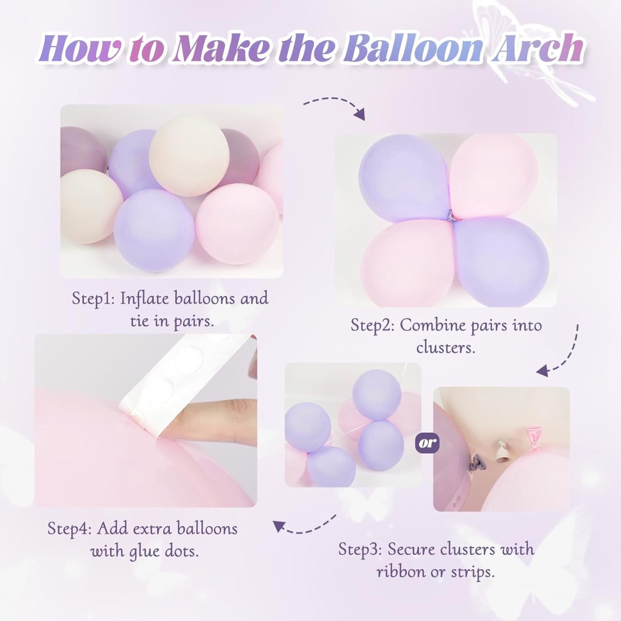 Pink Purple Butterfly Balloon Arch Kit 128 Pcs Baby Shower Party Decor Set