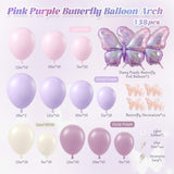 Pink Purple Butterfly Balloon Arch Kit 128 Pcs Baby Shower Party Decor Set