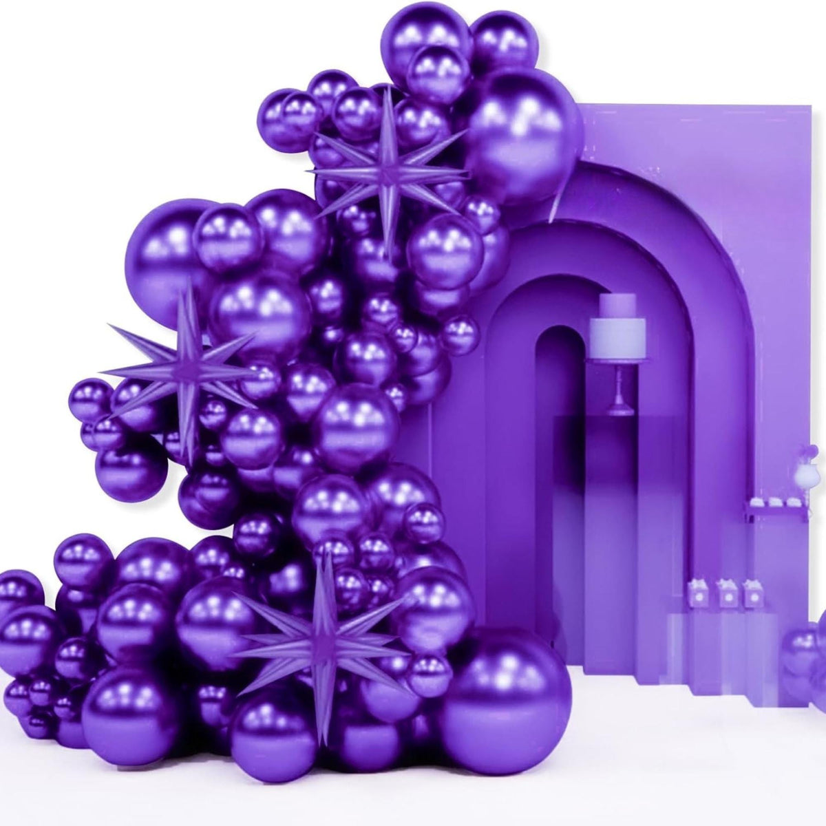 Dark Purple Star Balloon Arch Kit 110 Pcs Spike Foil Party Decor Set Pieces