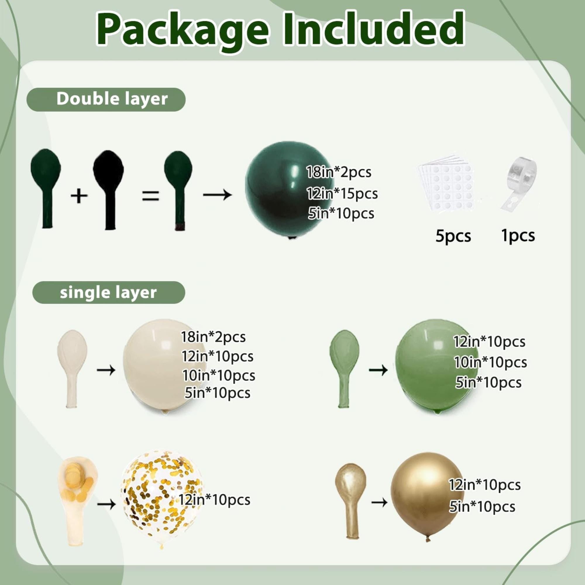 Emerald Green White Gold Balloon Arch Kit Double Stuffed Jungle Party Decor