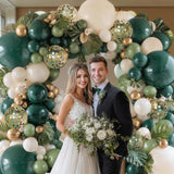 Emerald Green White Gold Balloon Arch Kit Double Stuffed Jungle Party Decor
