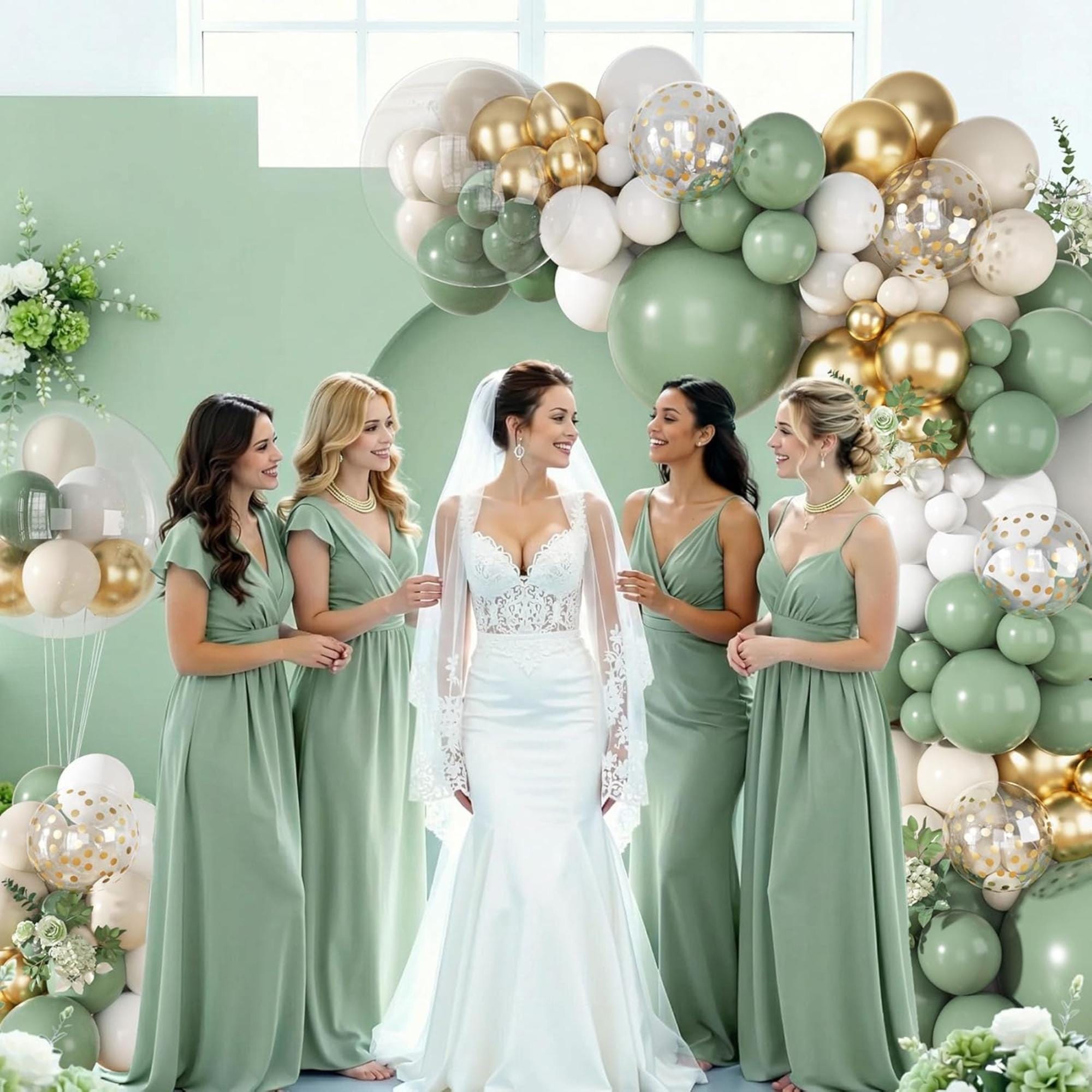 Sage Green White Gold Balloon Arch Kit 152 Pcs Spring Party Decor Set