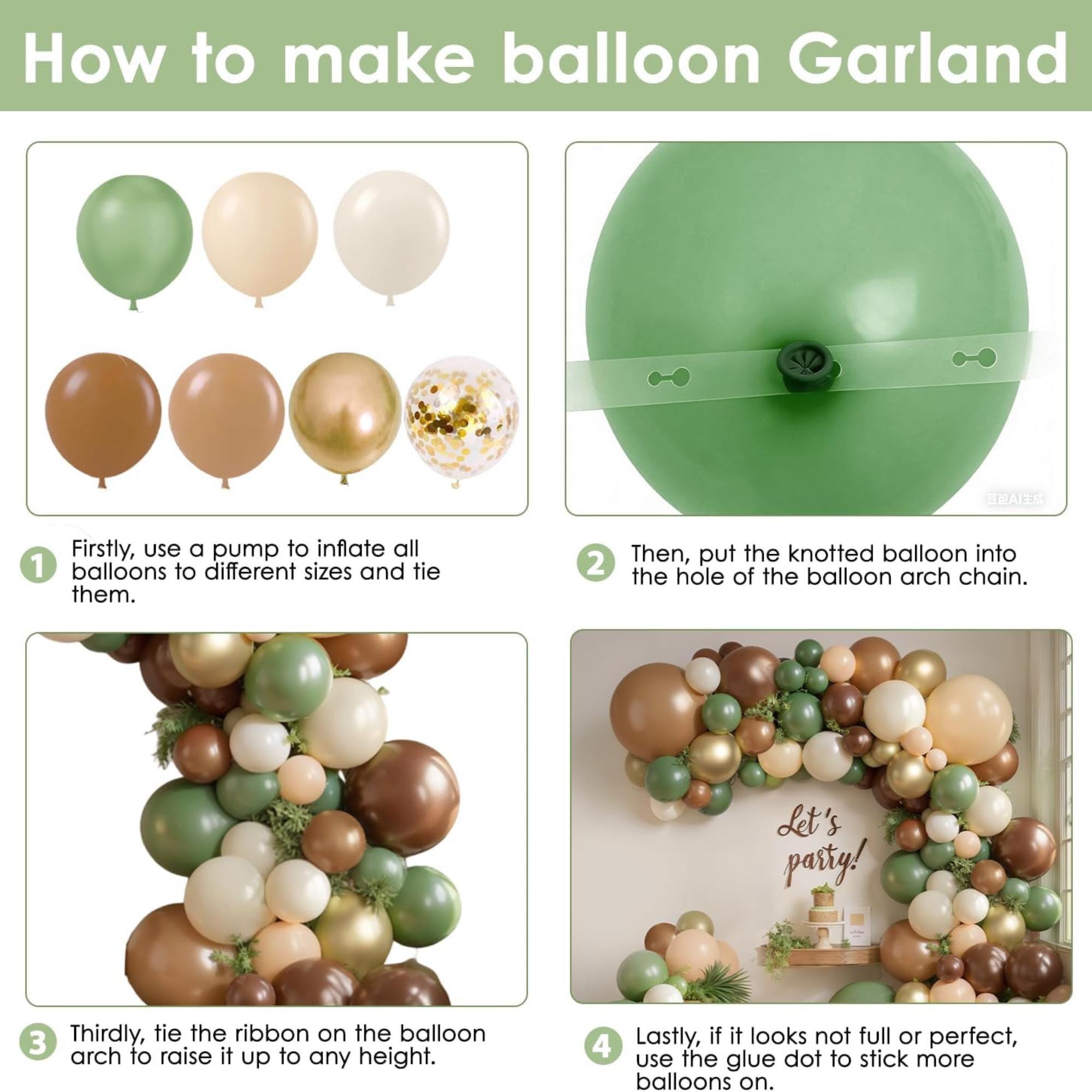 Sage Green Brown Balloon Arch Kit Jungle Safari Woodland Party Decor Set