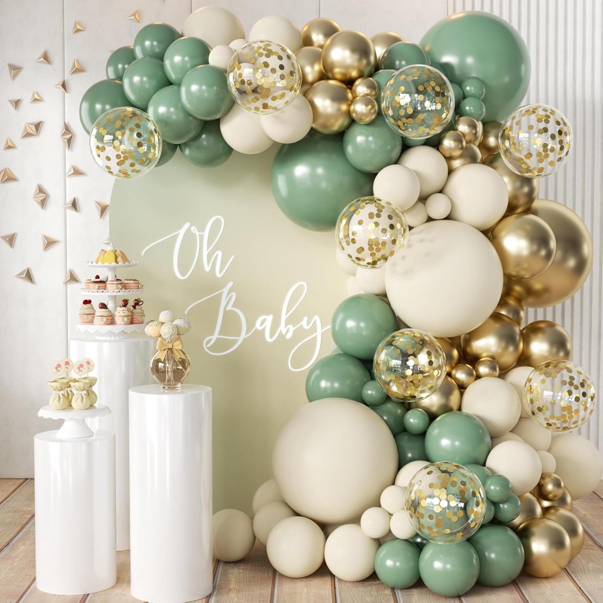 Sage Green Balloon Arch Kit 155 Pcs Gold Confetti Party Decor Set Pieces