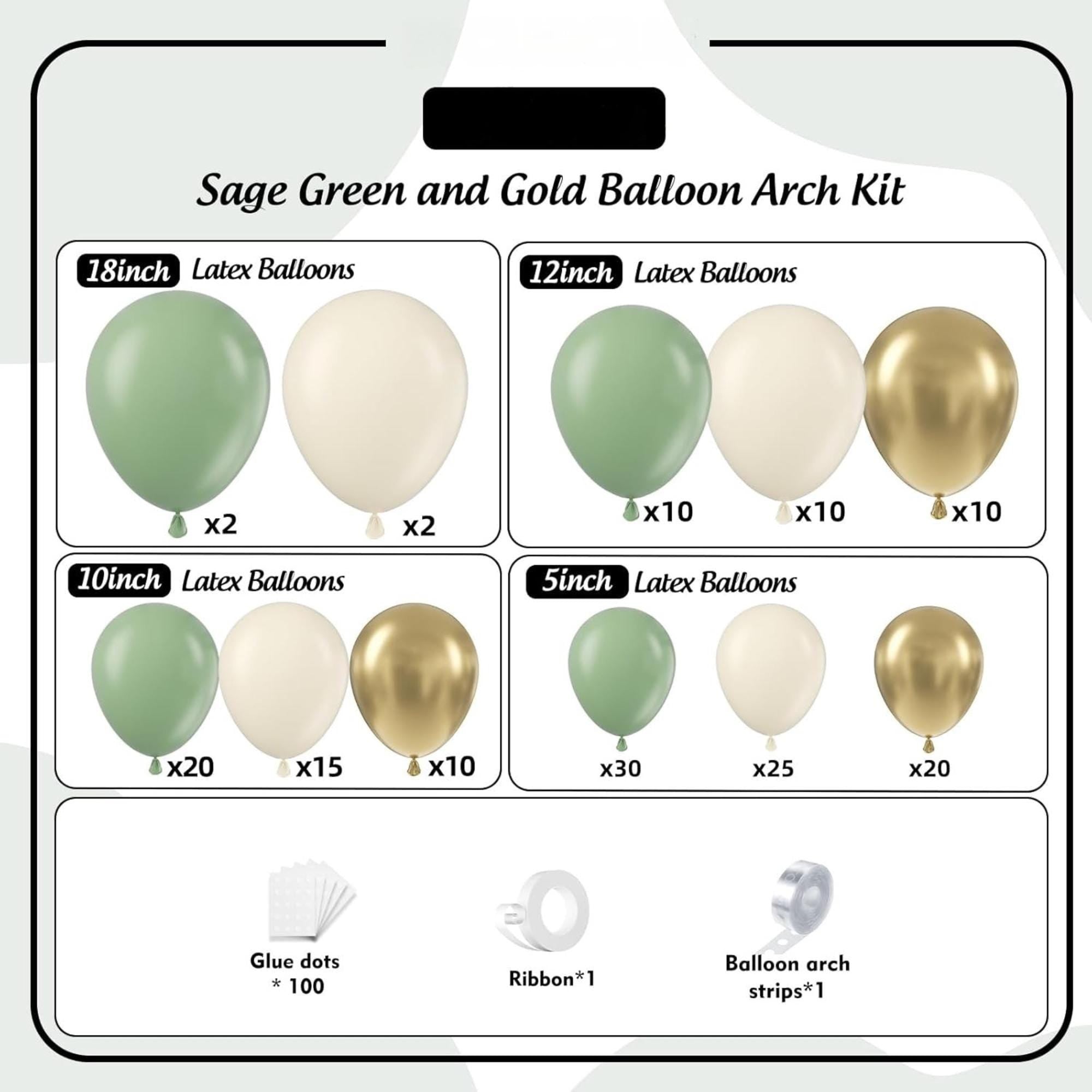 Sage Green Balloon Arch Kit Mixed Size White Sand Gold Party Decor Set